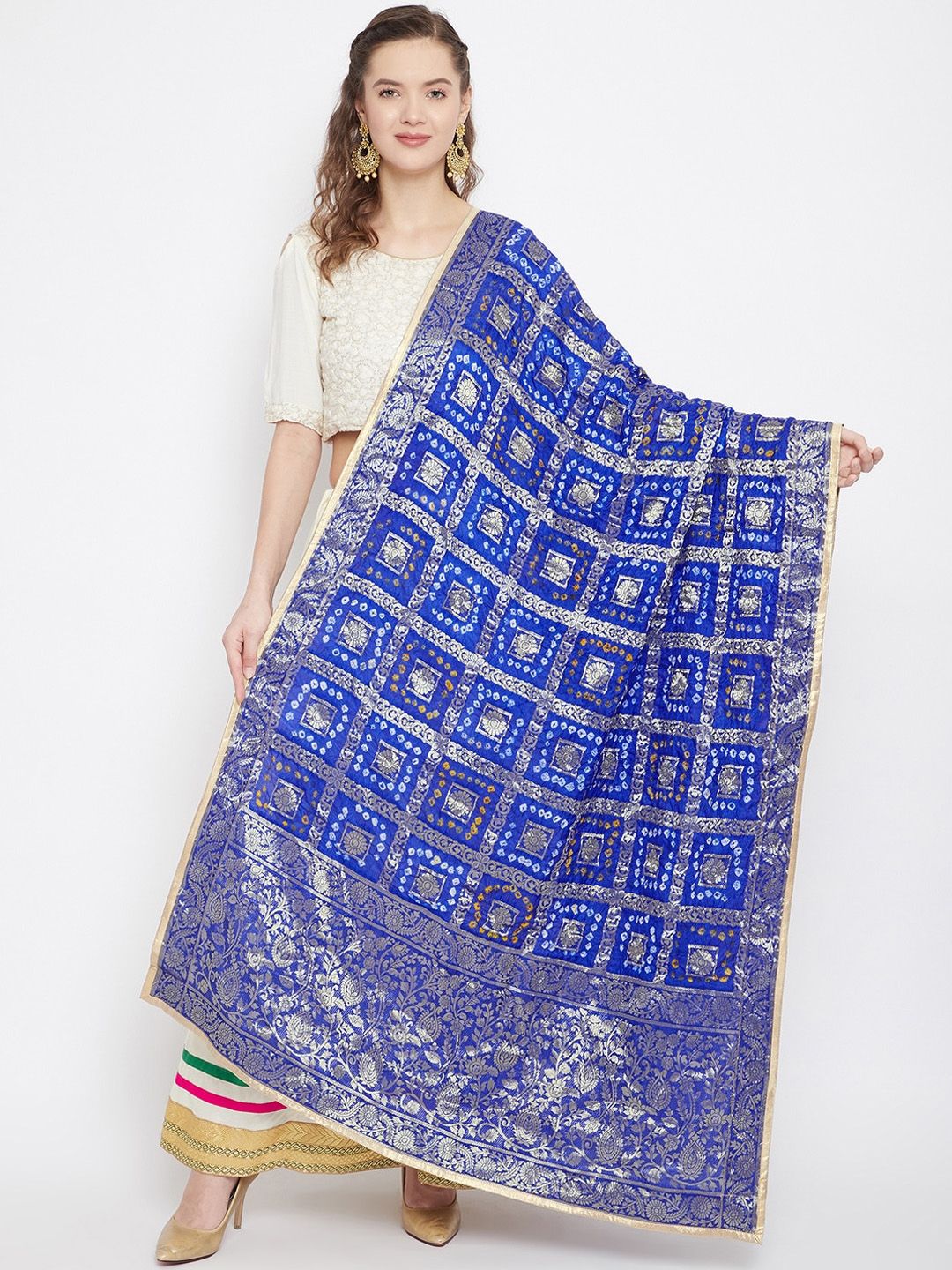 Clora Creation Blue & Gold-Toned Printed Dupatta Price in India