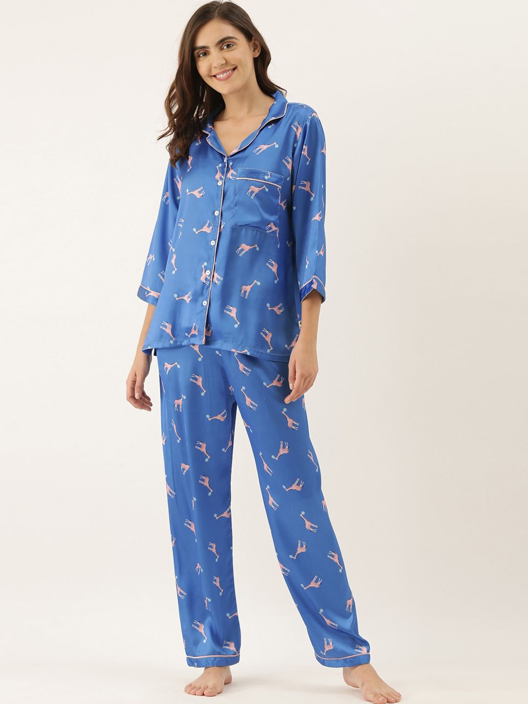 Bannos Swagger Women Blue Printed Night suit Price in India