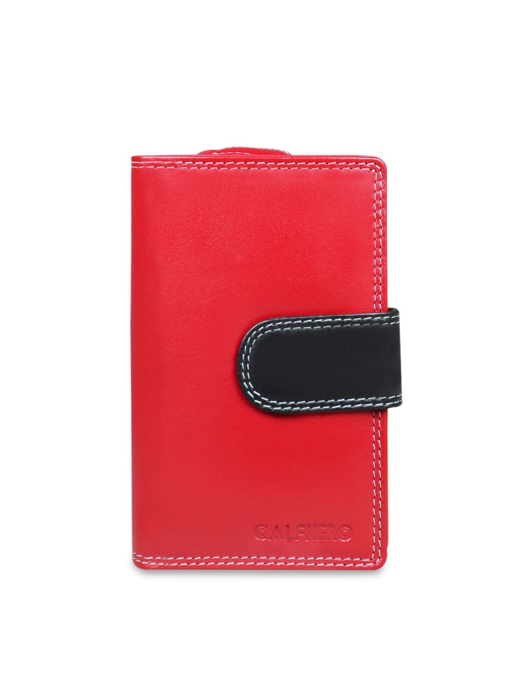 CALFNERO Women Red Solid Leather Two Fold Wallet Price in India