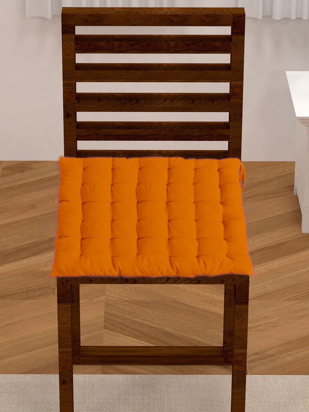 Lushomes Orange Solid Cotton Chair Pad Price in India