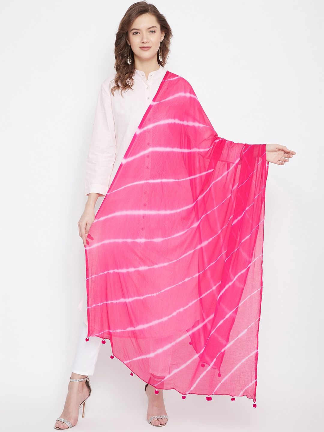 Clora Creation Magenta & White Dyed Dupatta Price in India