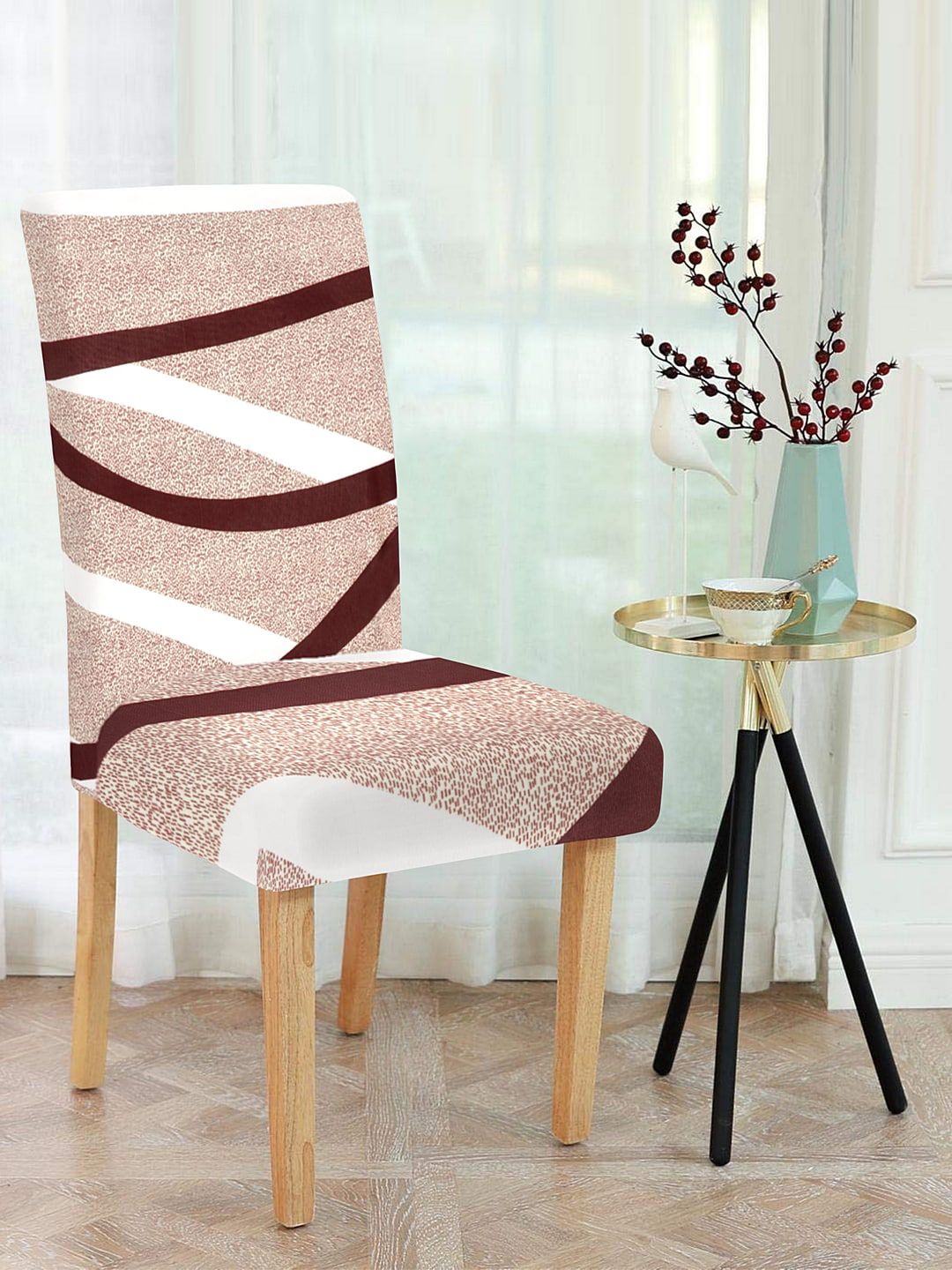 Cortina Set of 6 Peach Coloured & Maroon Abstract Printed Chair Covers Price in India