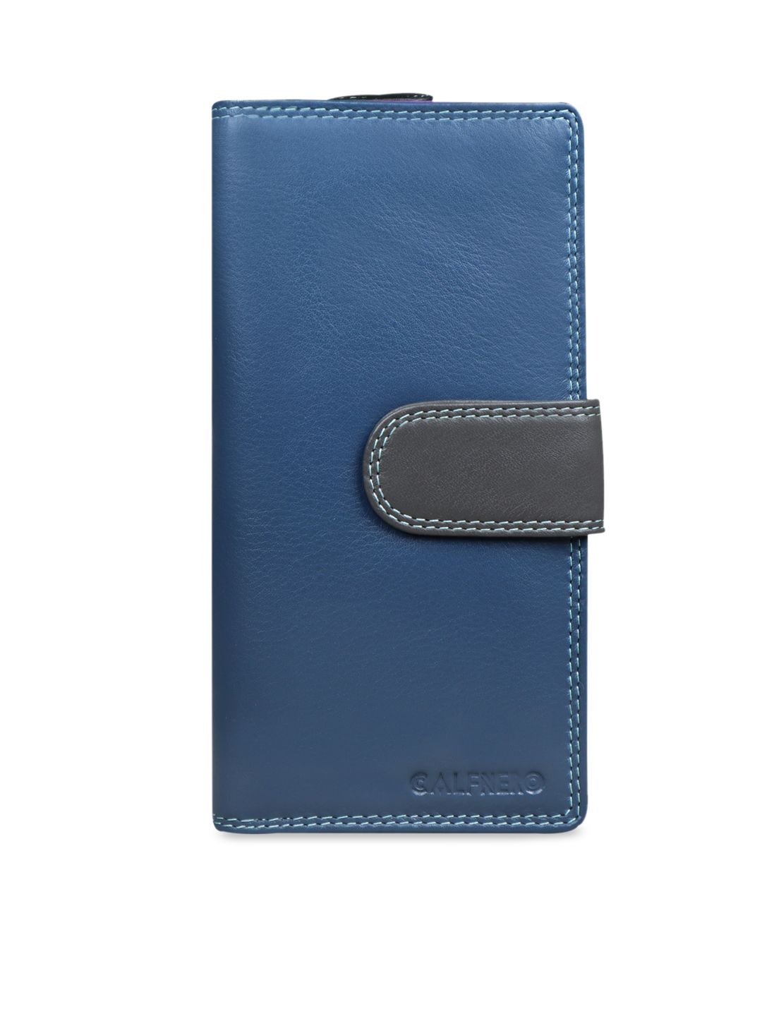 CALFNERO Women Blue Colourblocked Leather Two Fold Wallet Price in India