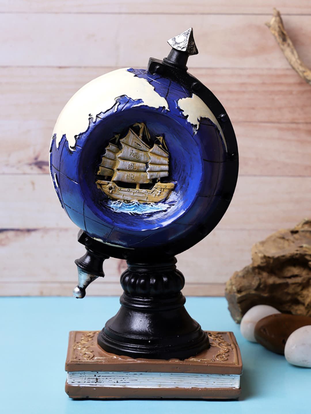 A Vintage Affair- Home Decor Blue Globe Tabletop Accent Showpiece Price in India