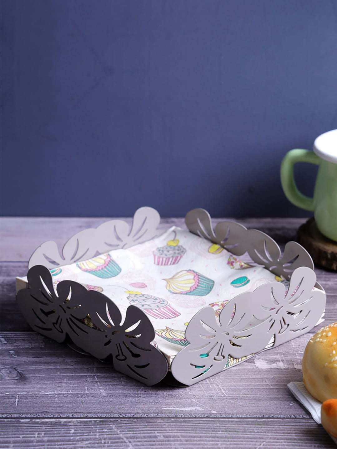 A Vintage Affair- Home Decor Grey Designer Square Floral Napkin Holder Price in India