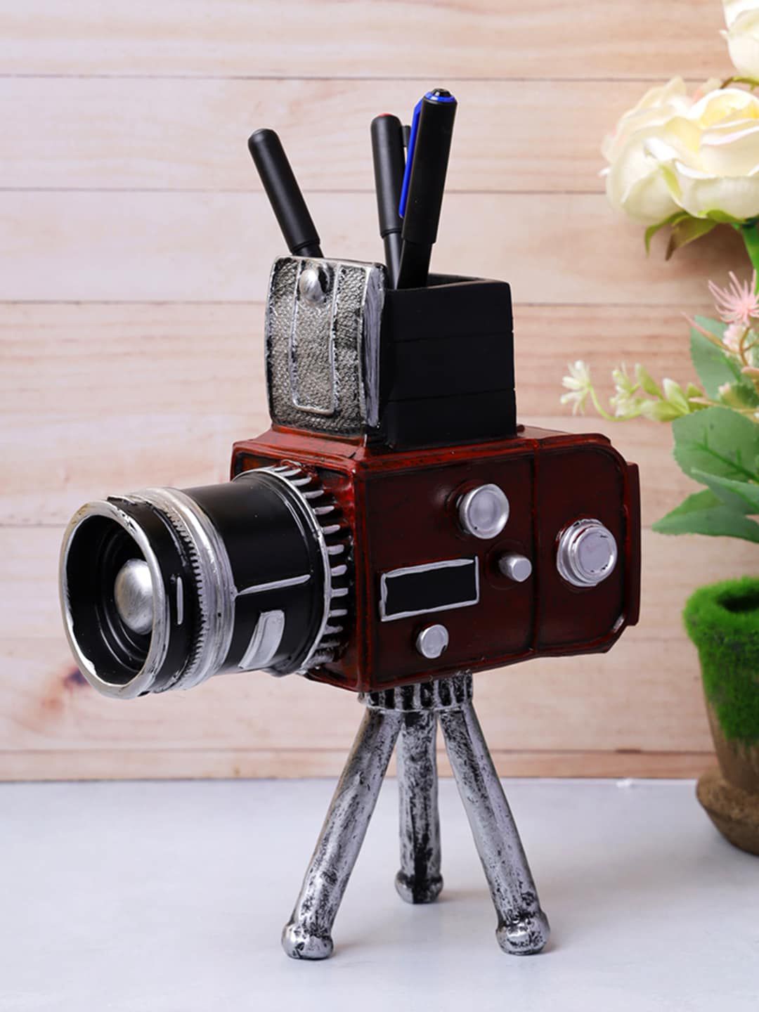 A Vintage Affair- Home Decor Red & Silver-Coloured Vintage Tripod Camera Tabletop Accent Showpiece Price in India