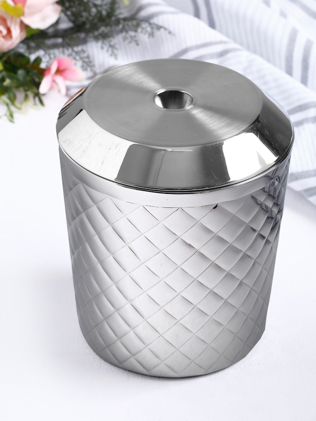 ARTTDINOX Silver-Toned Textured Stainless Steel Shell Ice Bucket Price in India