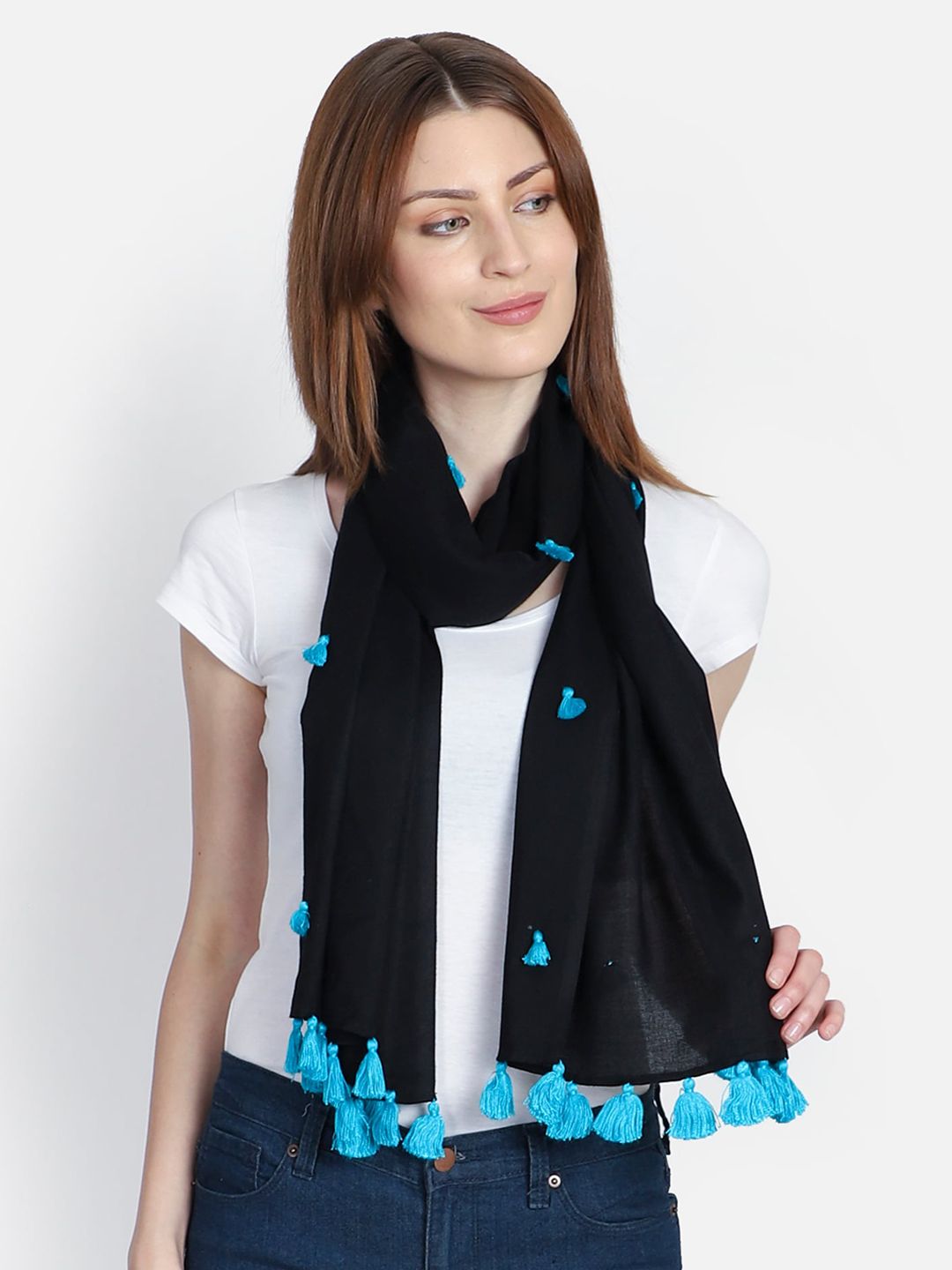 Anekaant Women Black & Blue Solid Stole Price in India