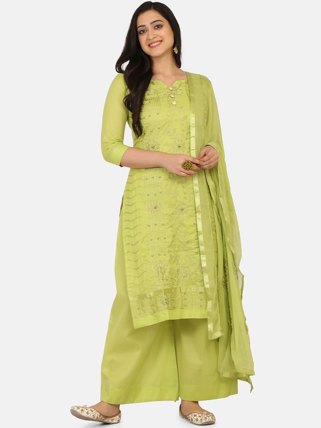 Shaily Green Cotton Blend Unstitched Dress Material Price in India