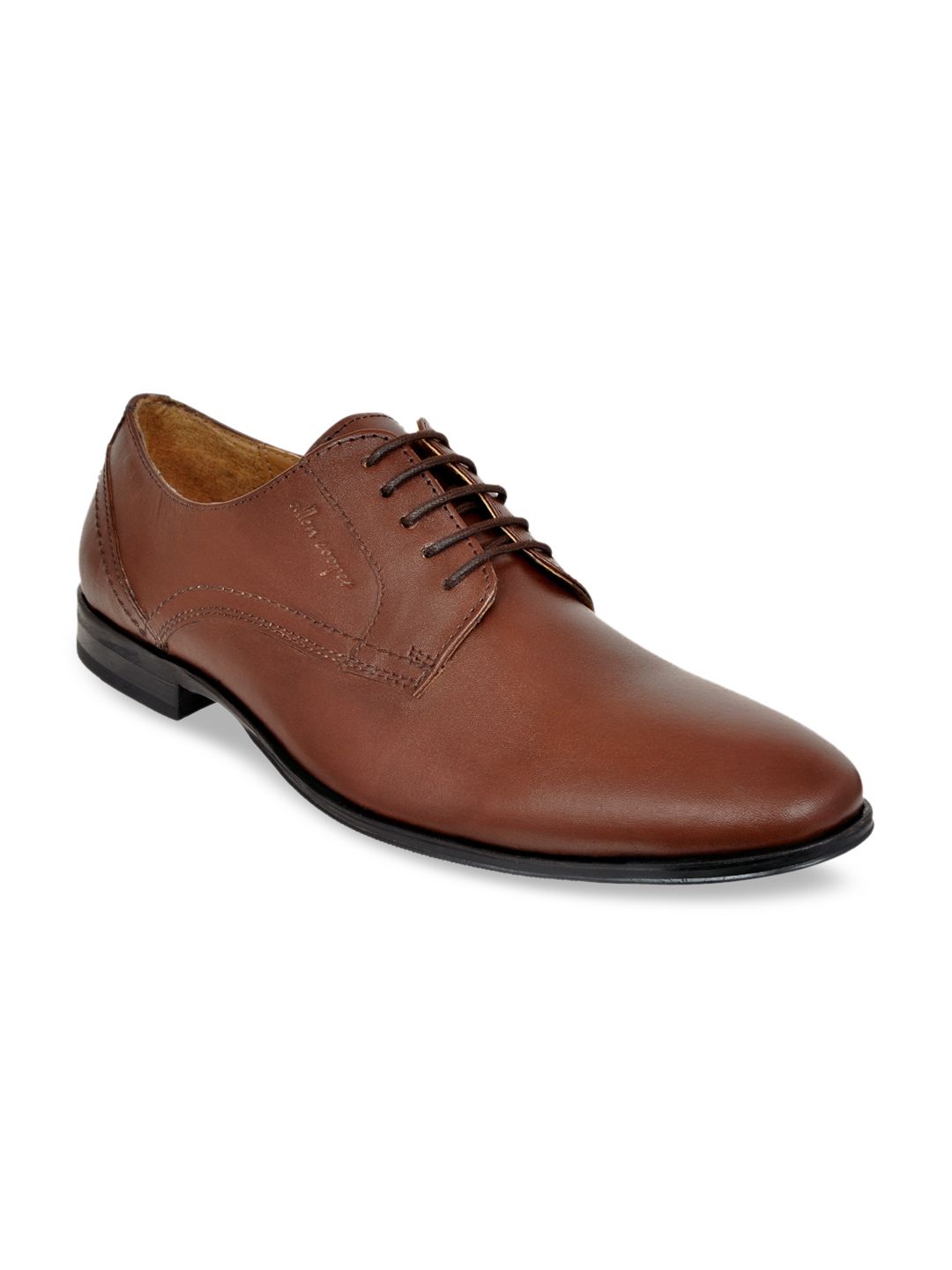 Allen Cooper Men Brown Textured Leather Formal Debys