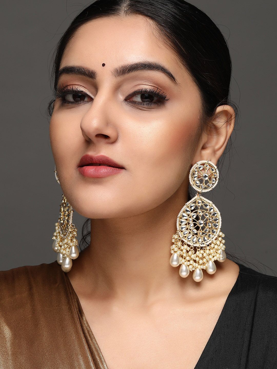 Rubans Gold-Toned Contemporary Drop Earrings Price in India