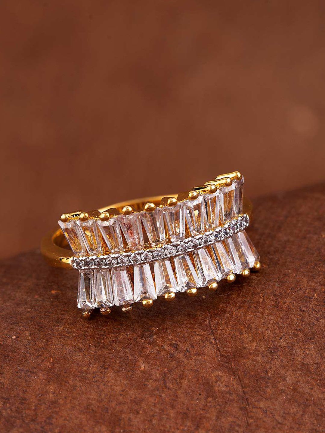 Studio Voylla Gold-Toned CZ Gemstones Studded Band Ring Price in India