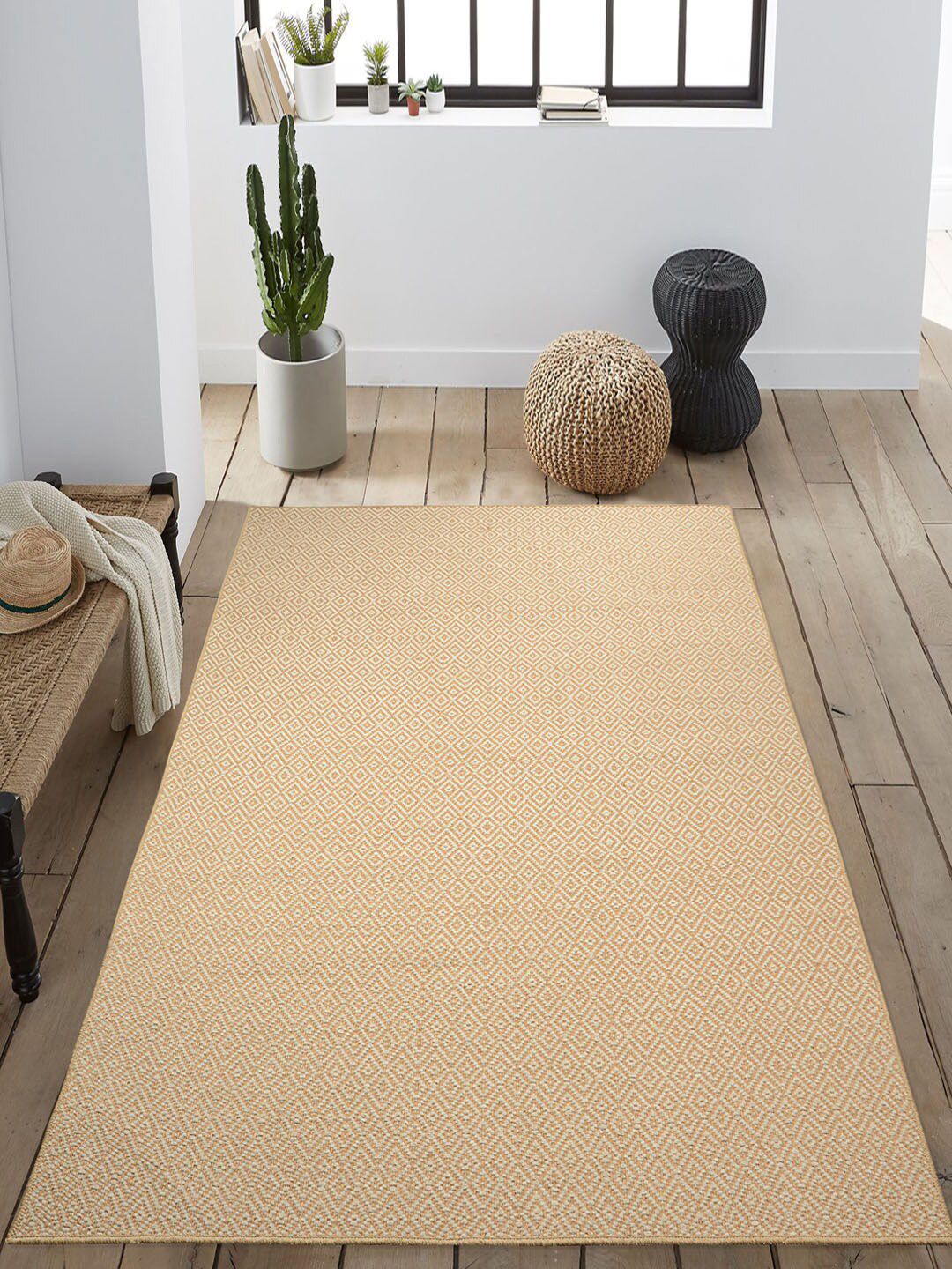 Saral Home Beige & Cream-Colored Woven-Design Anti-Skid Carpet Price in India