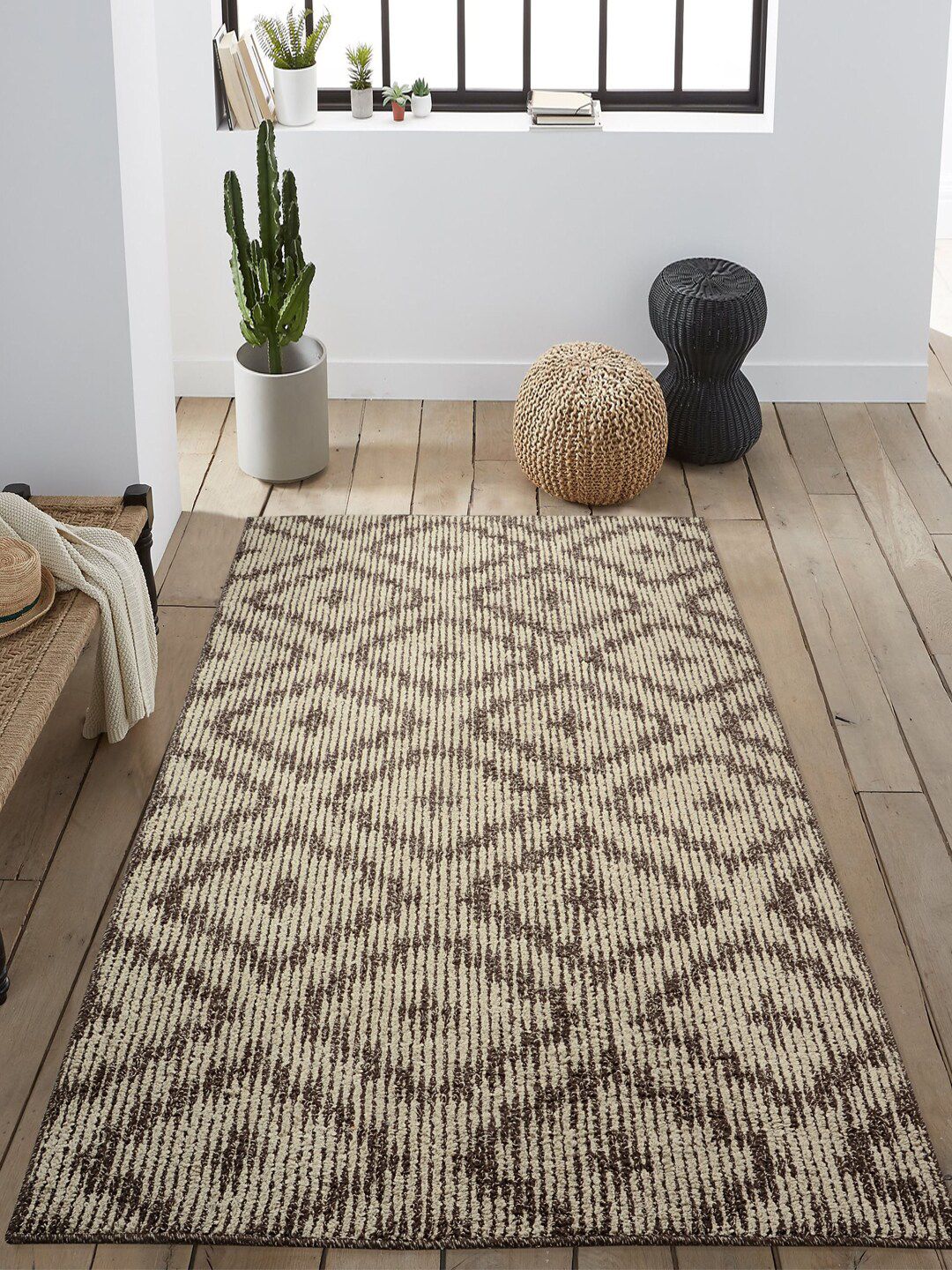 Saral Home Brown & Beige Traditional Anti-Skid Carpet Price in India