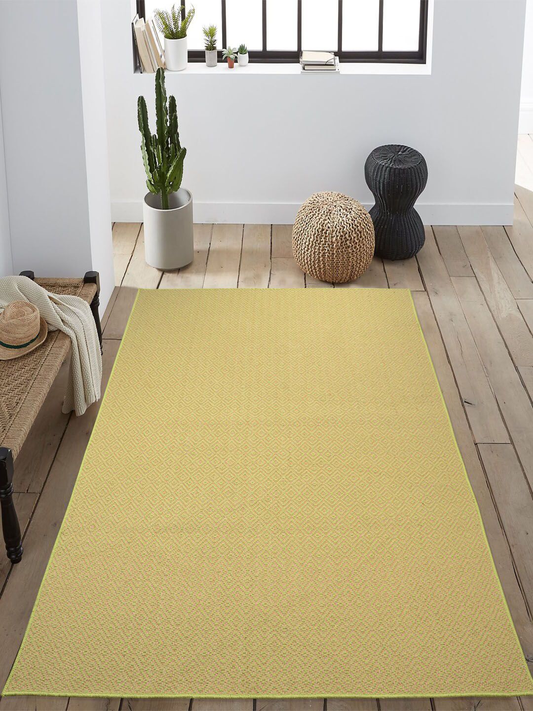 Saral Home Lime Green & Beige Woven-Design Anti-Skid Carpet Price in India