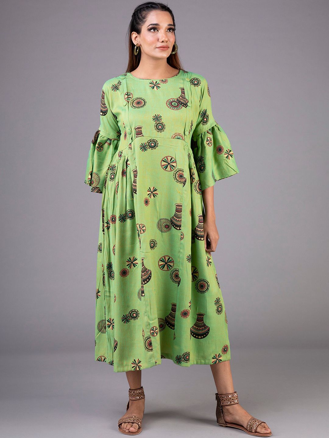 KLM Fashion Mall Women Green Printed Maxi Dress