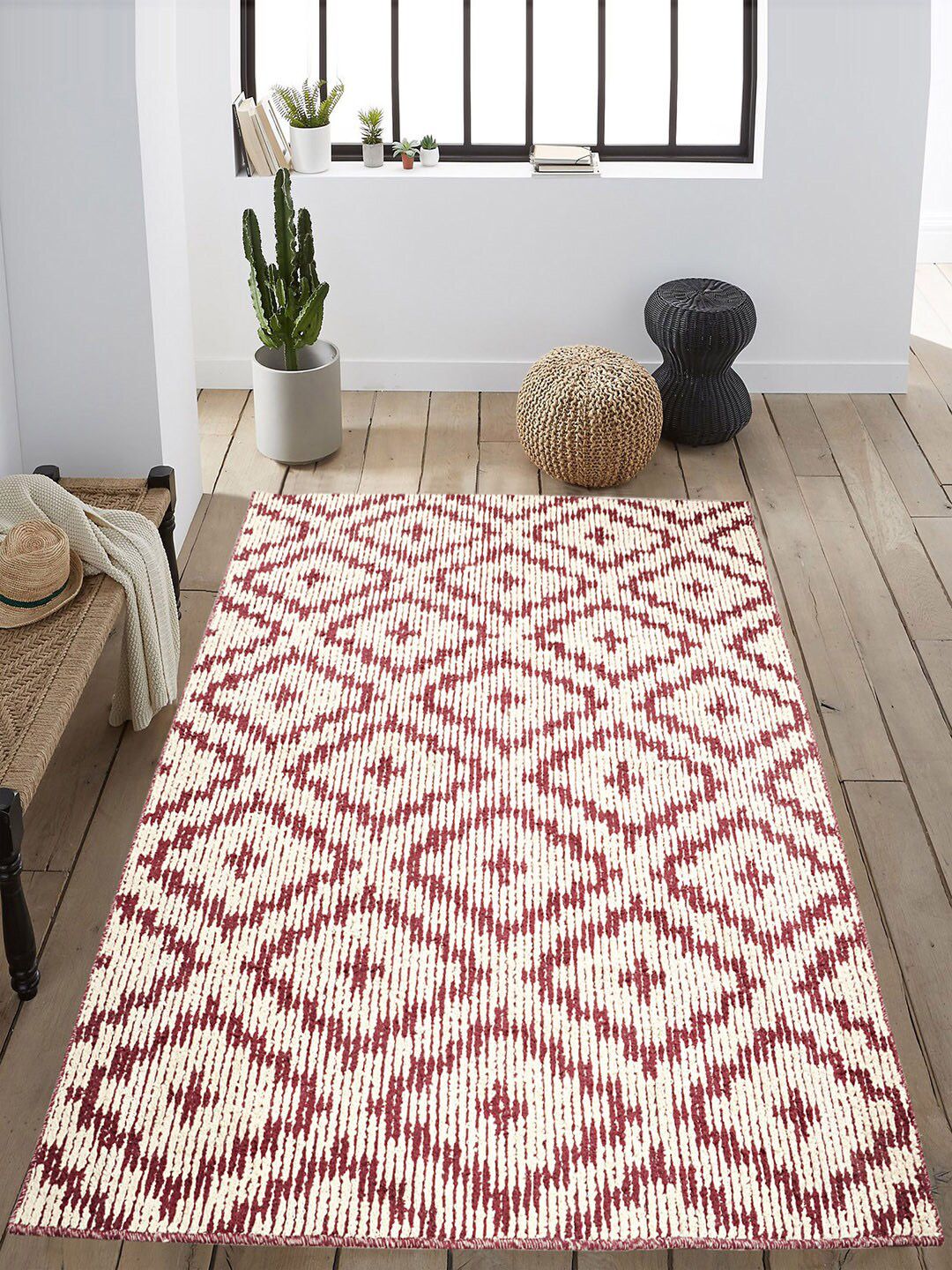 Saral Home Maroon & Beige Geometric Anti-Skid Carpet Price in India