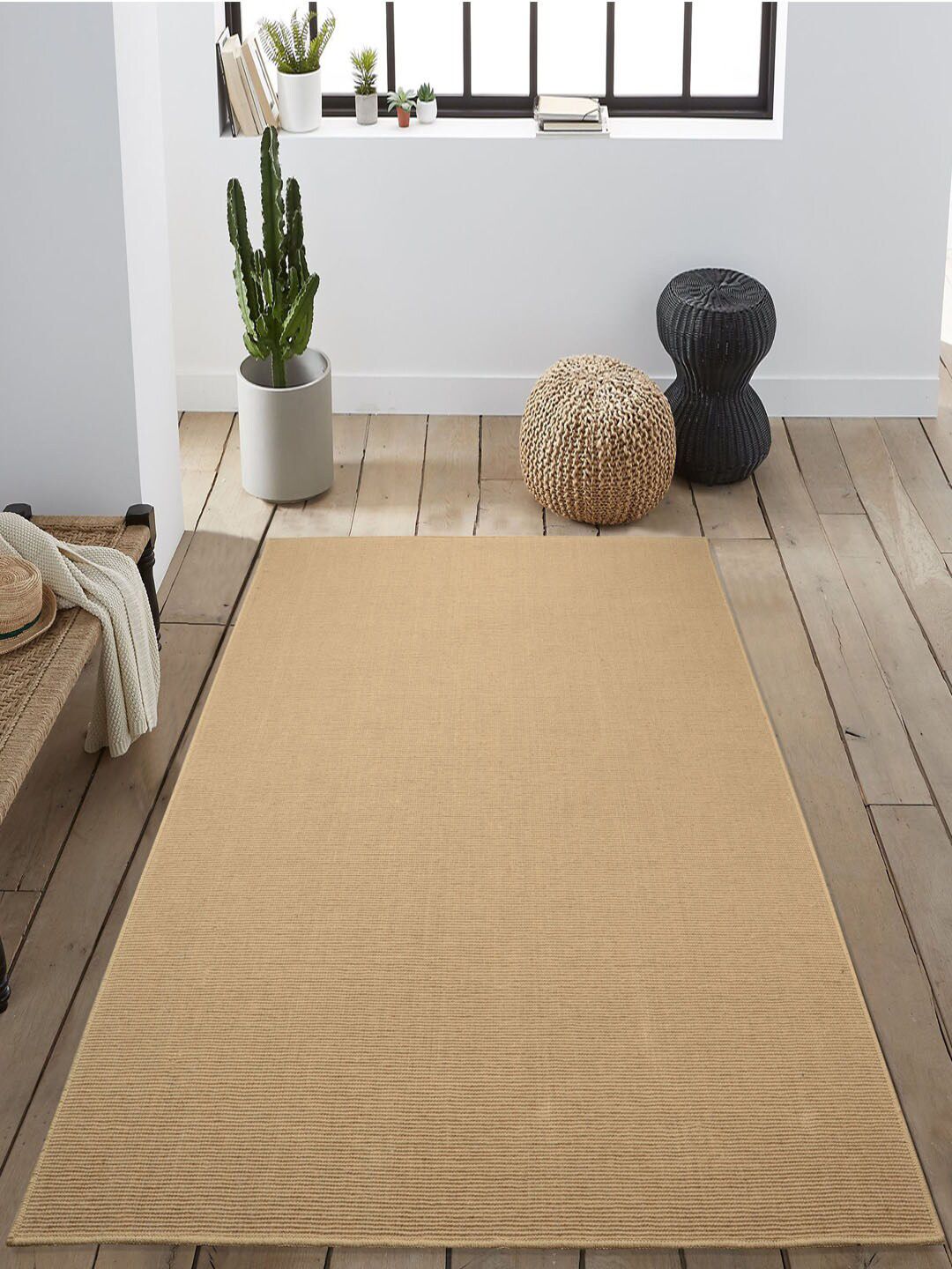 Saral Home Beige Solid Cotton Jute Anti-Skid Carpet Price in India