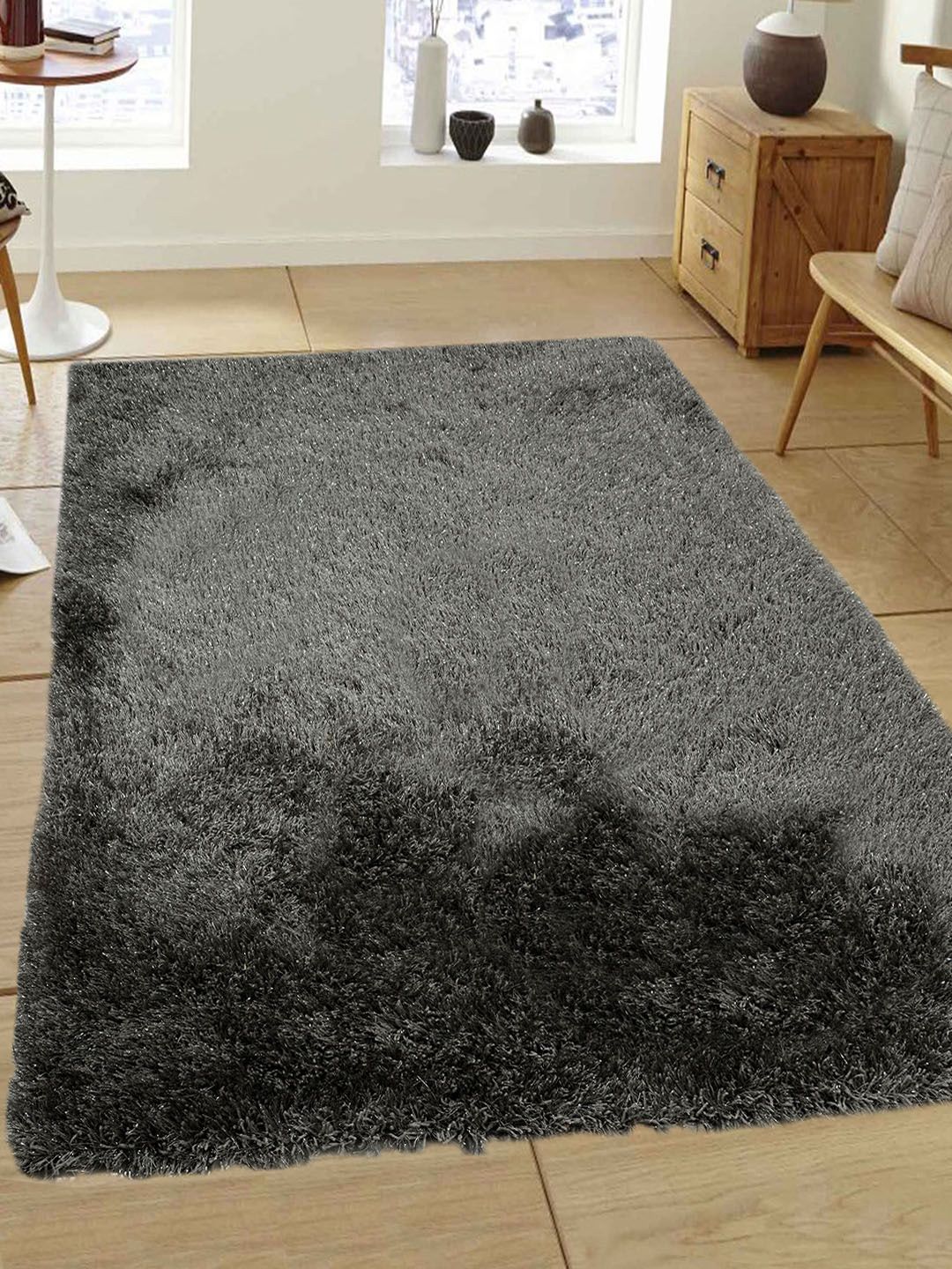 Saral Home Black Solid Anti-Skid Carpet Price in India