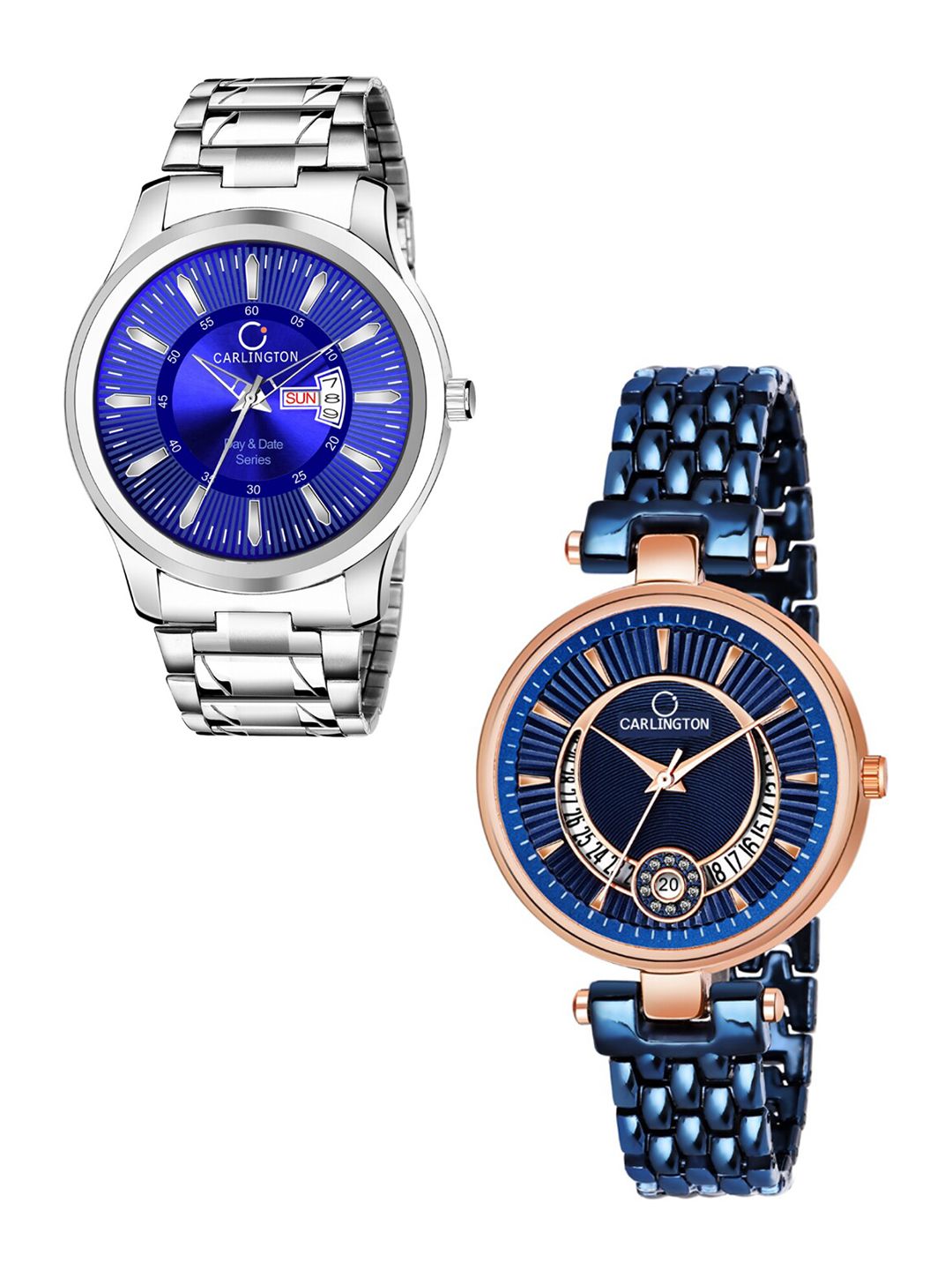 CARLINGTON Unisex Set Of 2 Analogue Watch Combo G-01 Blue & Bella Blue Price in India