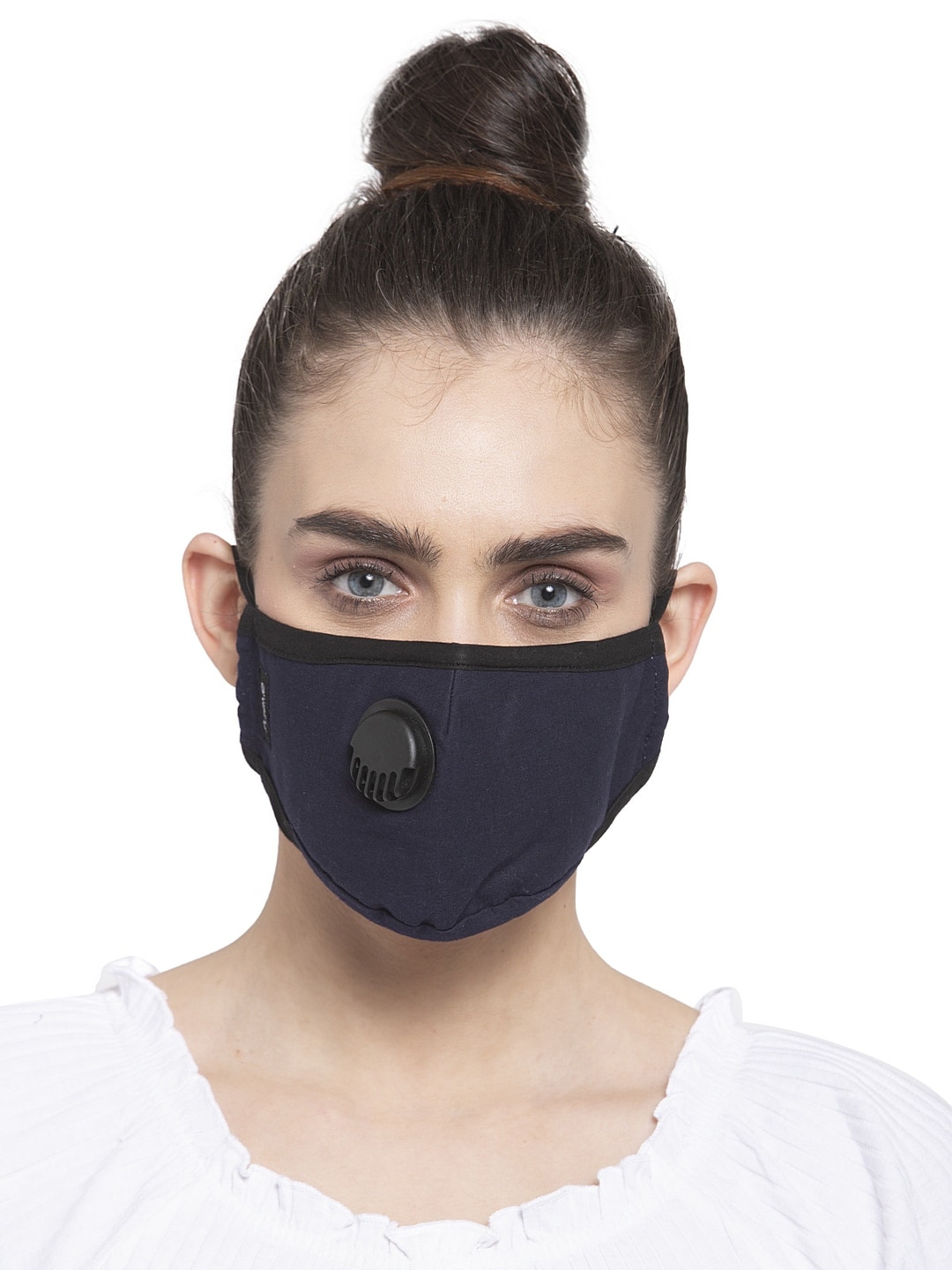 PureMe Air Masks Unisex Navy Blue Solid 5-Ply Reusable Valved Protective Outdoor Mask Price in India