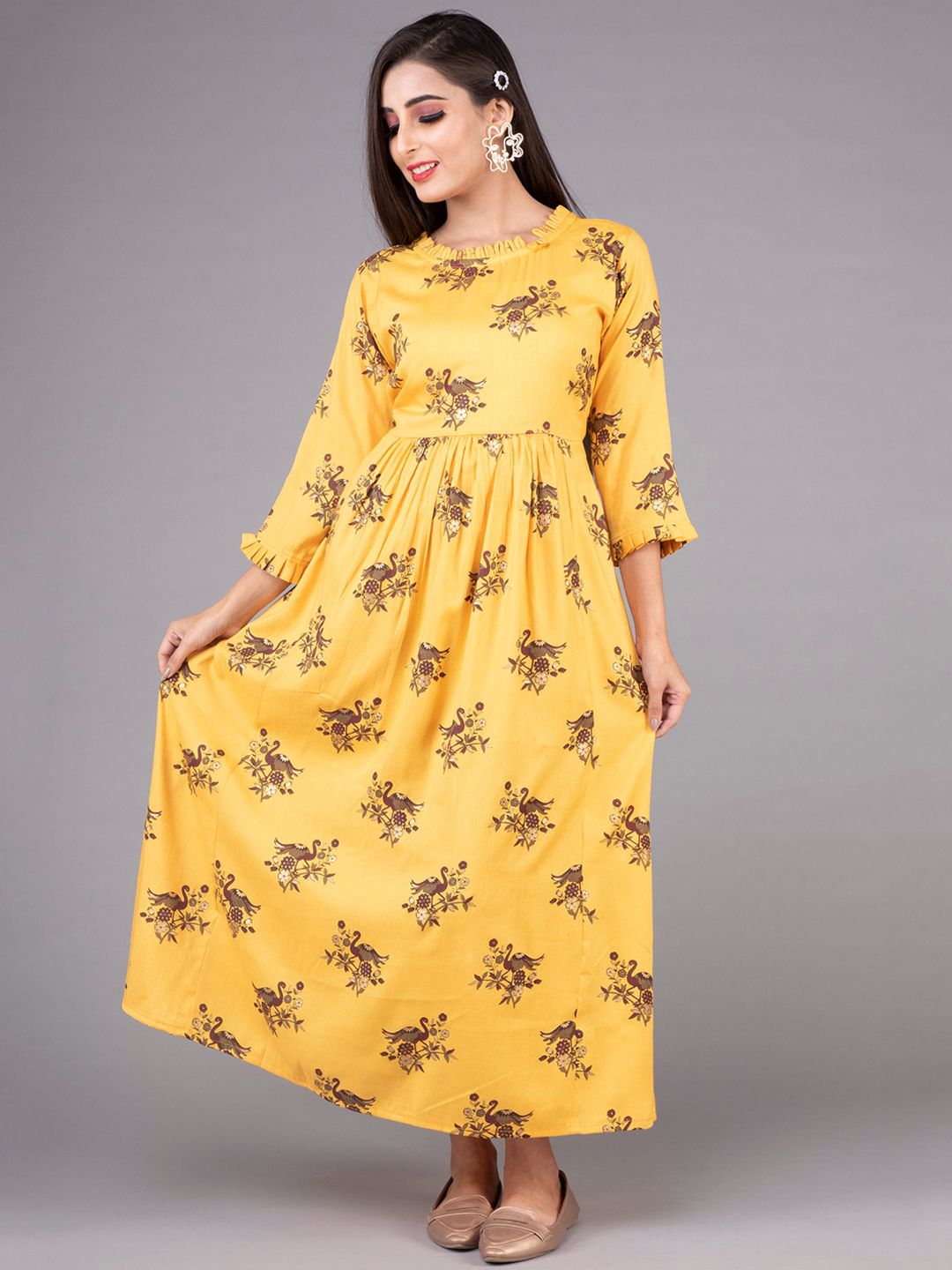 KLM Fashion Mall Women Yellow Floral Printed Anarkali Kurta