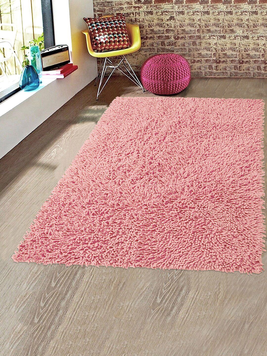 Saral Home Pink Solid Shaggy Anti-Skid Carpets Price in India