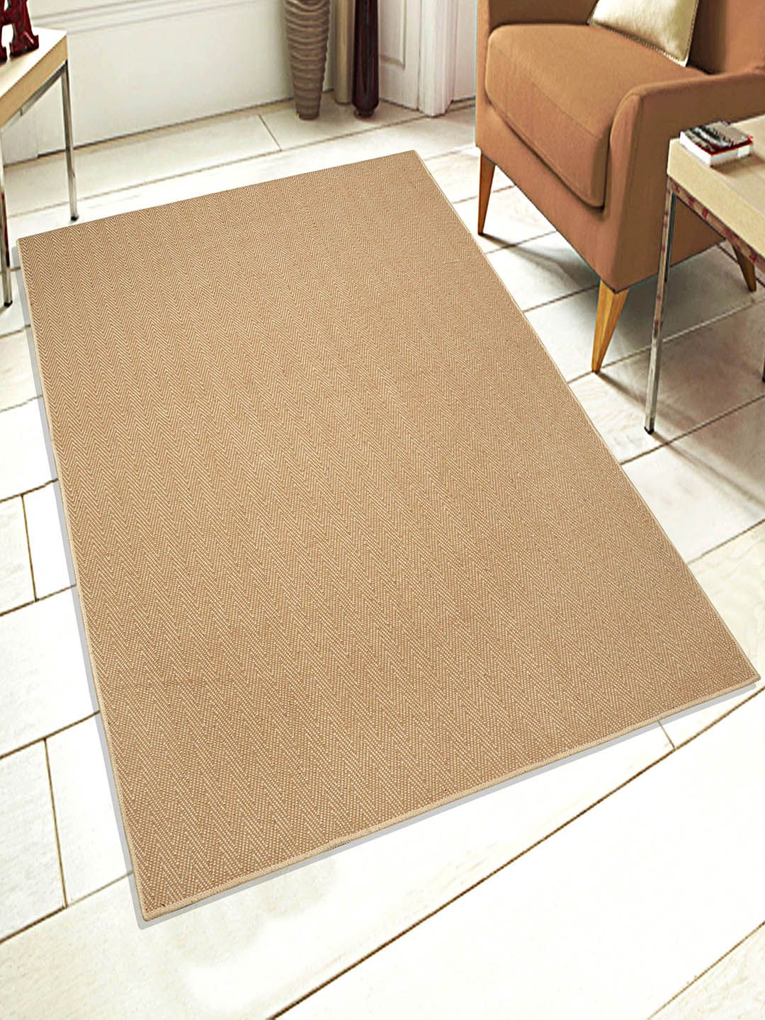 Saral Home Beige & Brown Woven-Design Anti-Skid Carpet Price in India