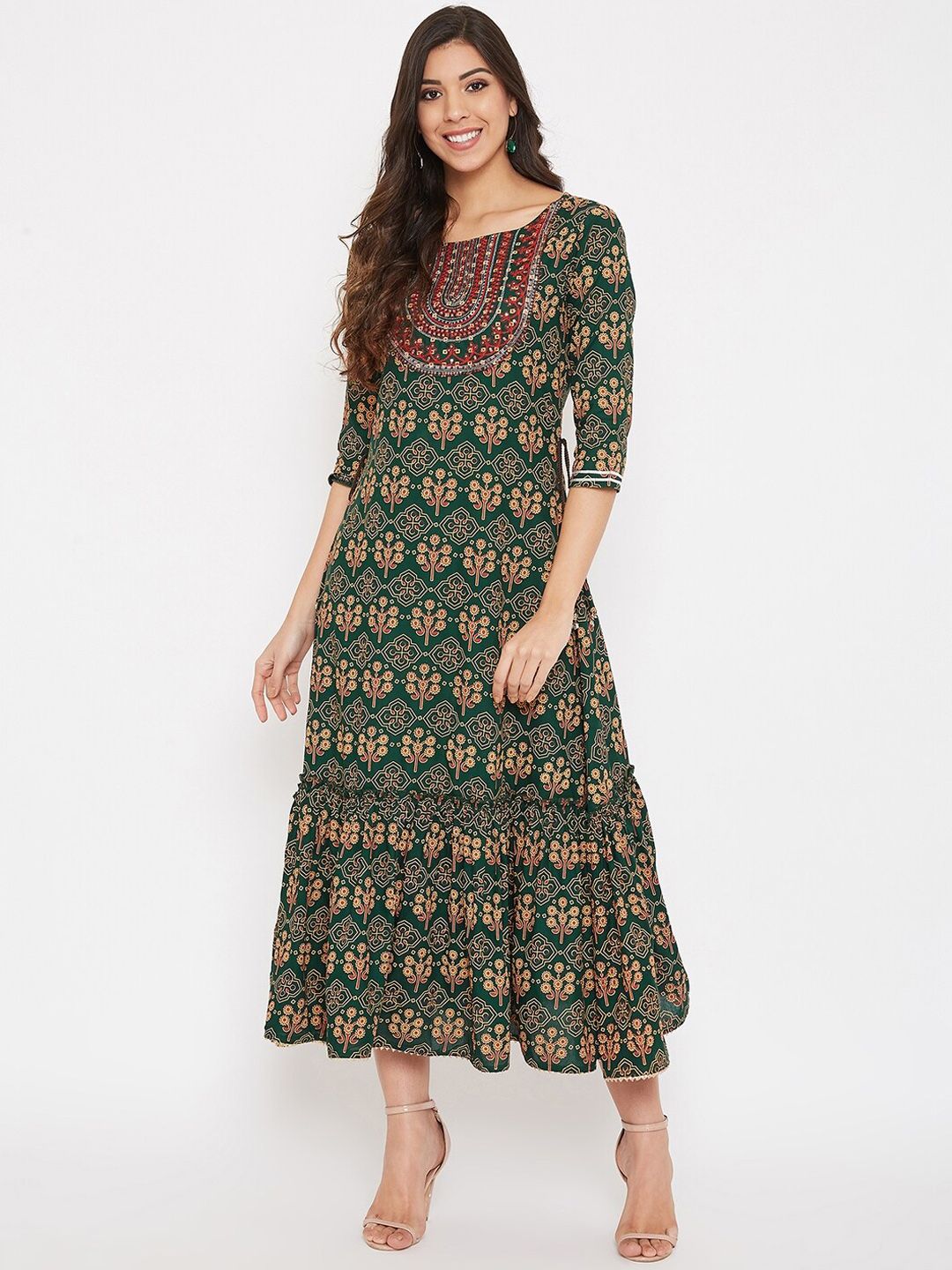 Prakhya Women Green Printed Ethnic Maxi Dress