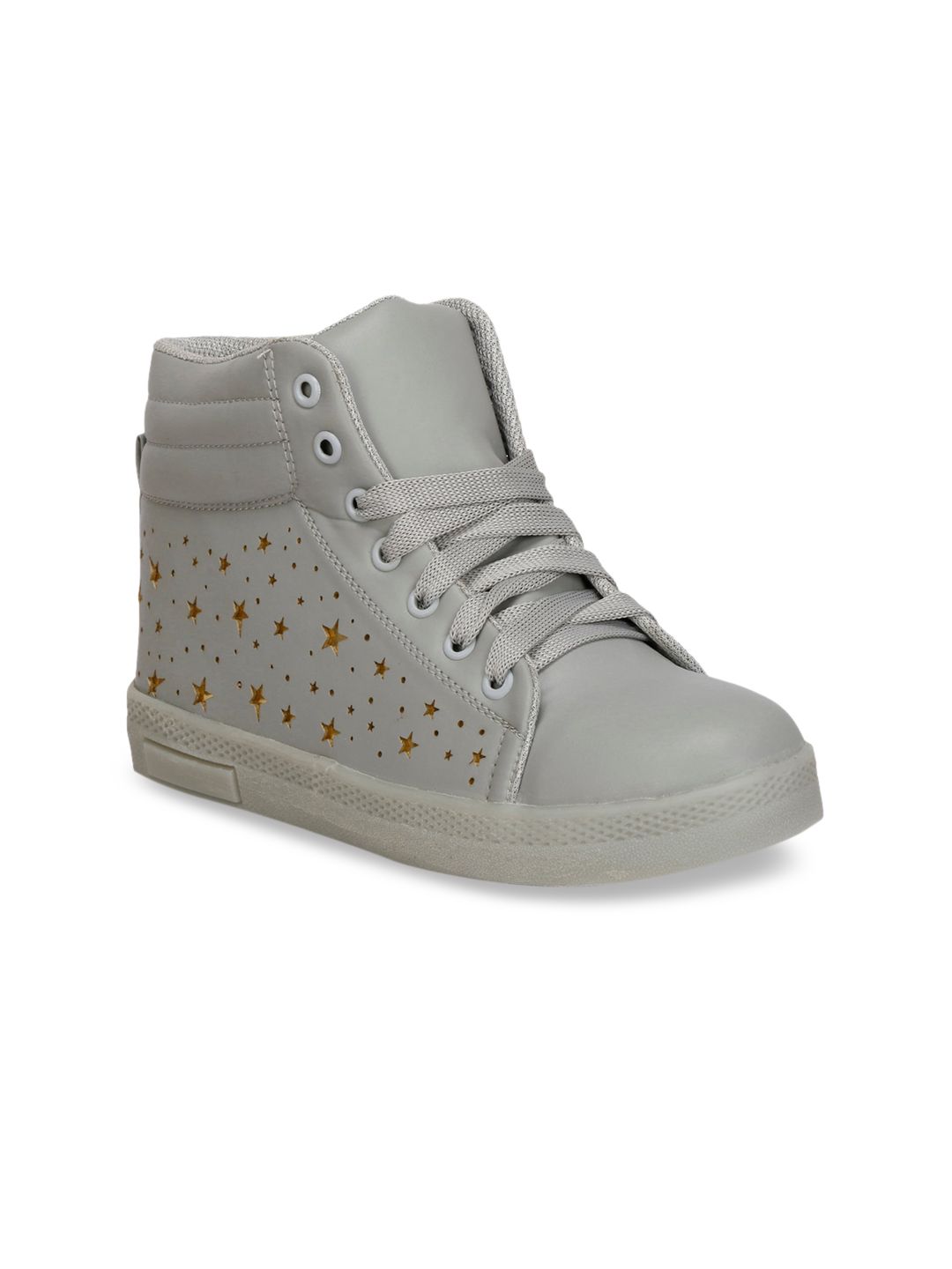 Denill Women Grey & Gold-Coloured Perforations Mid-Top Flat Boots Price in India