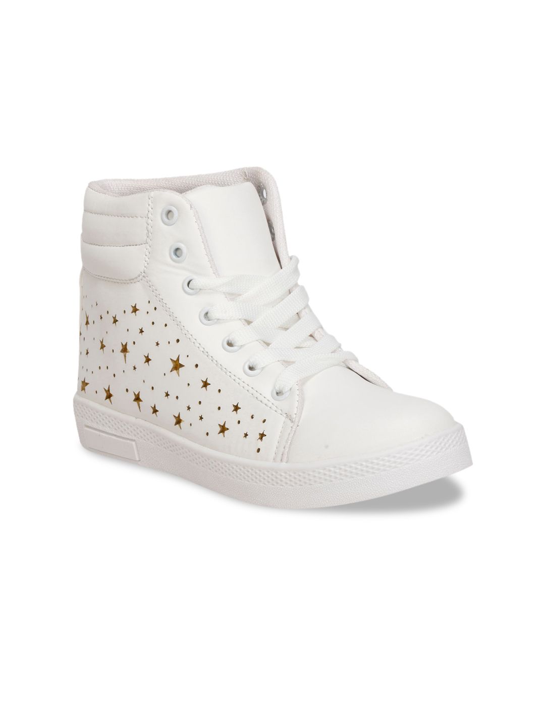 Denill Women White Perforated High-Top Sneakers Price in India