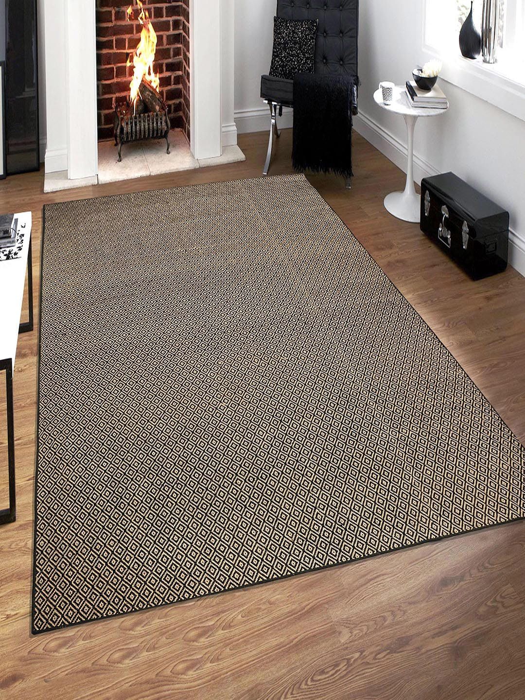 Saral Home Brown & Black Woven-Design Anti-Skid Carpet Price in India