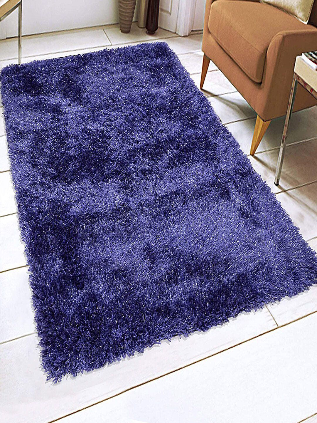 Saral Home Blue Solid Anti-Skid Heavy-Shaggy Carpet Price in India
