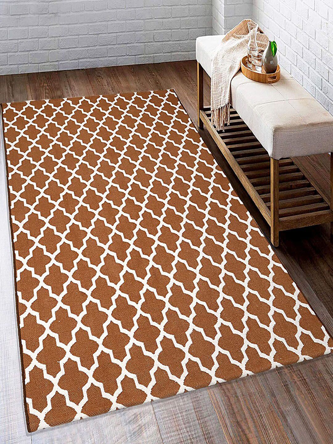 Saral Home Brown & White Geometric Floor Mat Price in India