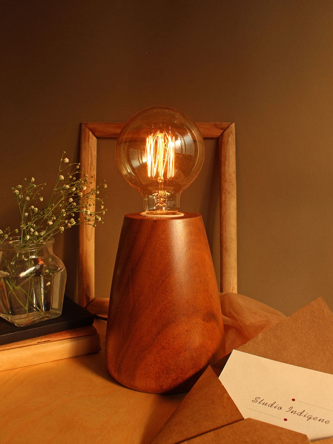 Studio Indigene Transparent & Brown Solid Contemporary Table Lamp Price in India