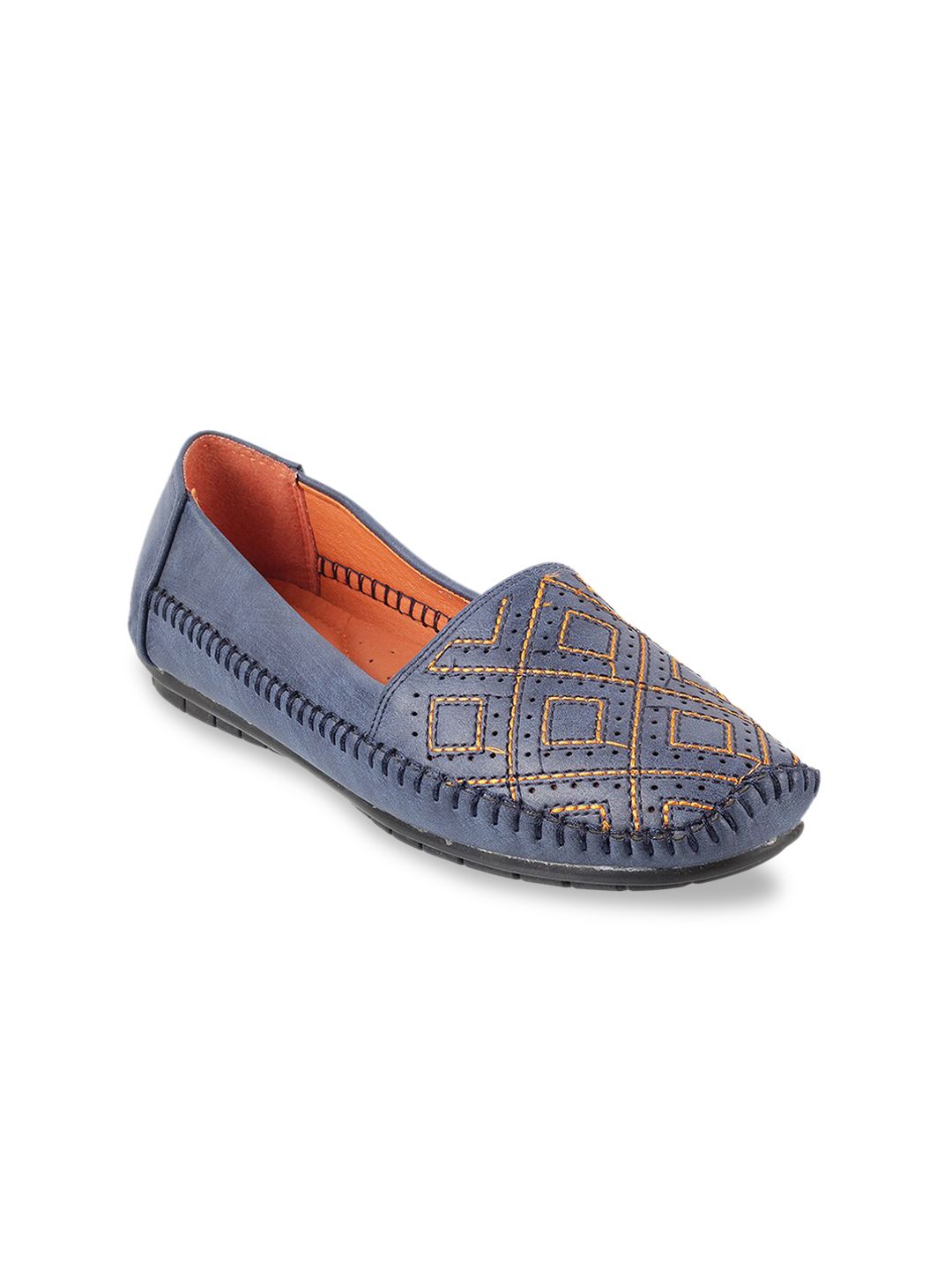 Mochi Women Blue Textured Ballerinas