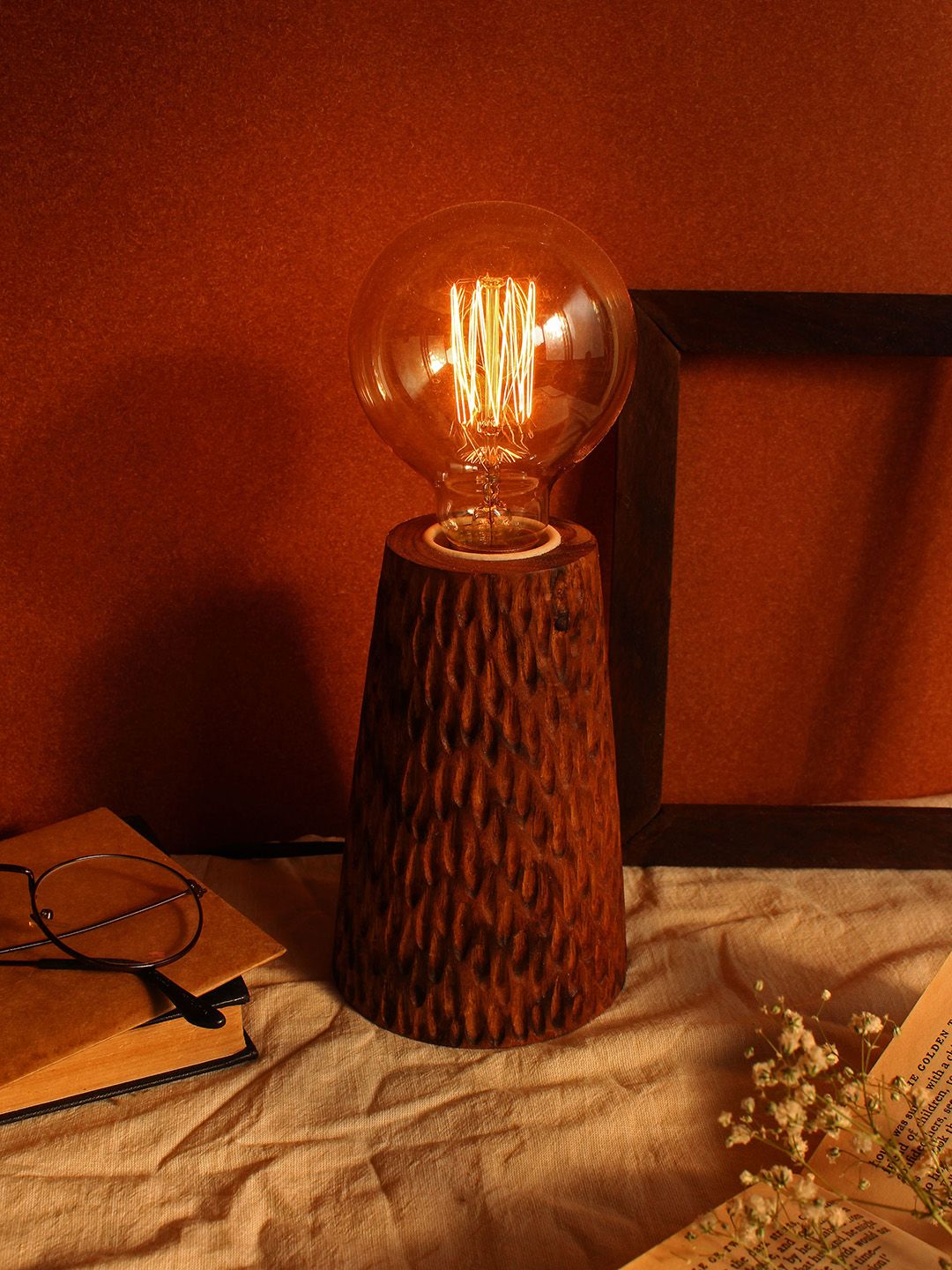 Studio Indigene Brown Textured Contemporary Statement Table Lamp Price in India
