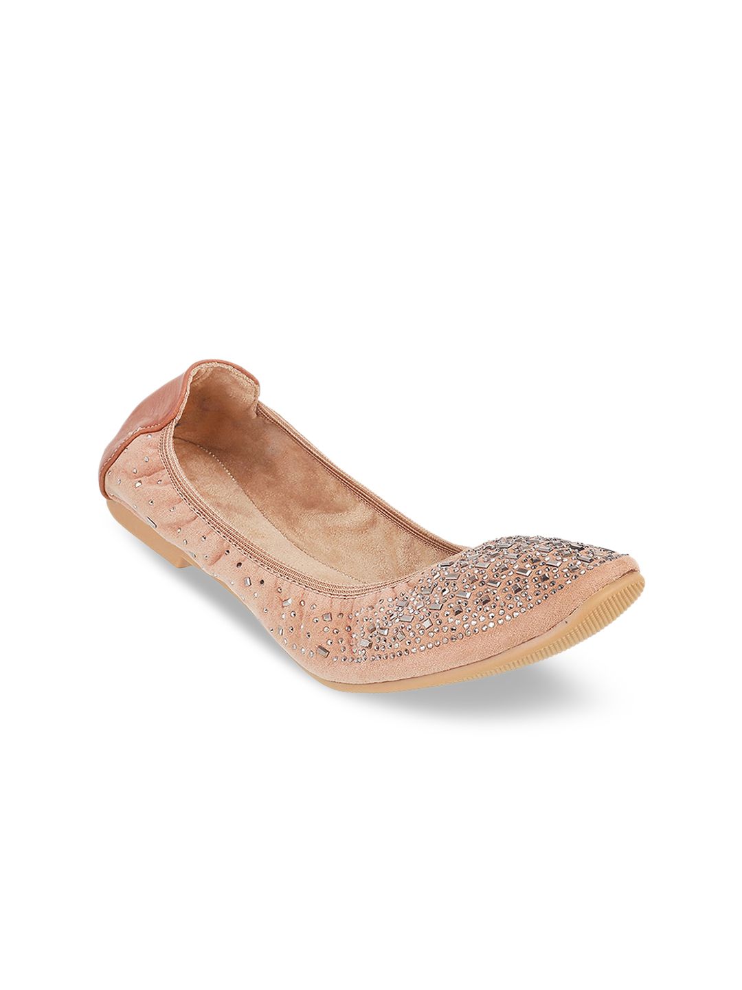 Mochi Women Peach-Coloured Embellished Ballerinas Price in India