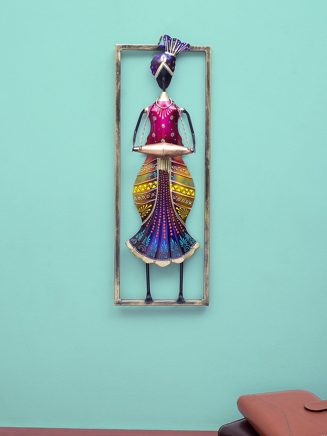 Golden Peacock Yellow & Magenta-Pink Handcrafted Musician Frame Wall Decor Price in India