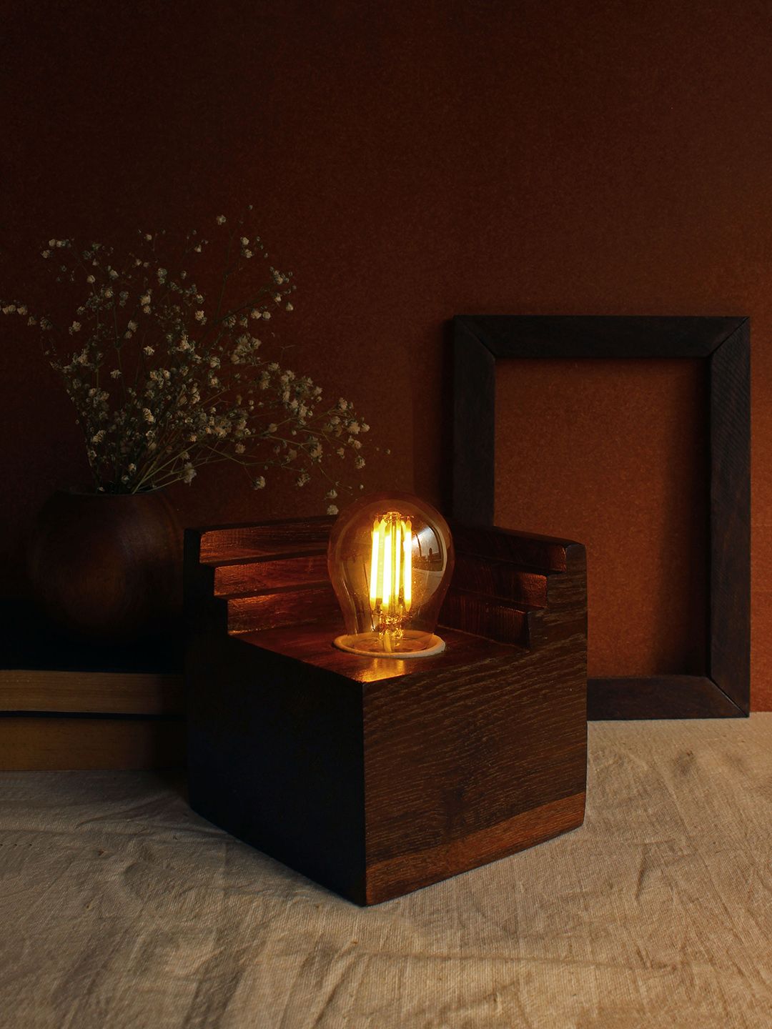 Studio Indigene Brown Stepped Wooden Table Lamp Price in India