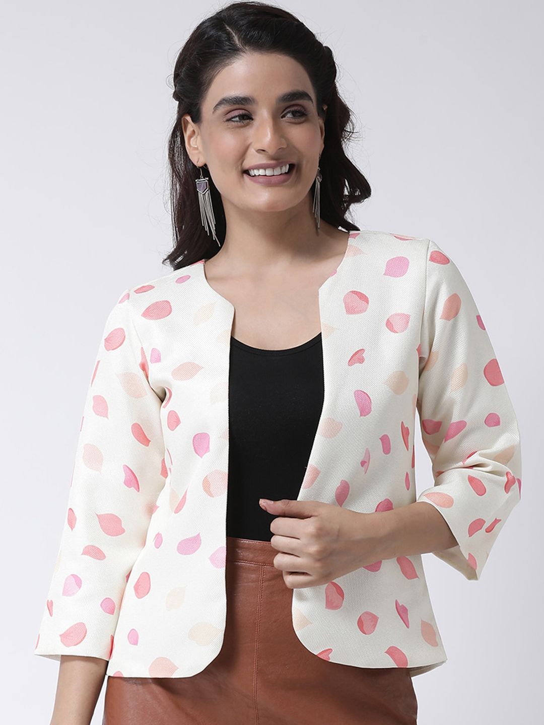 Hangup Women Off-White Printed Lightweight Open Front Jacket Price in India