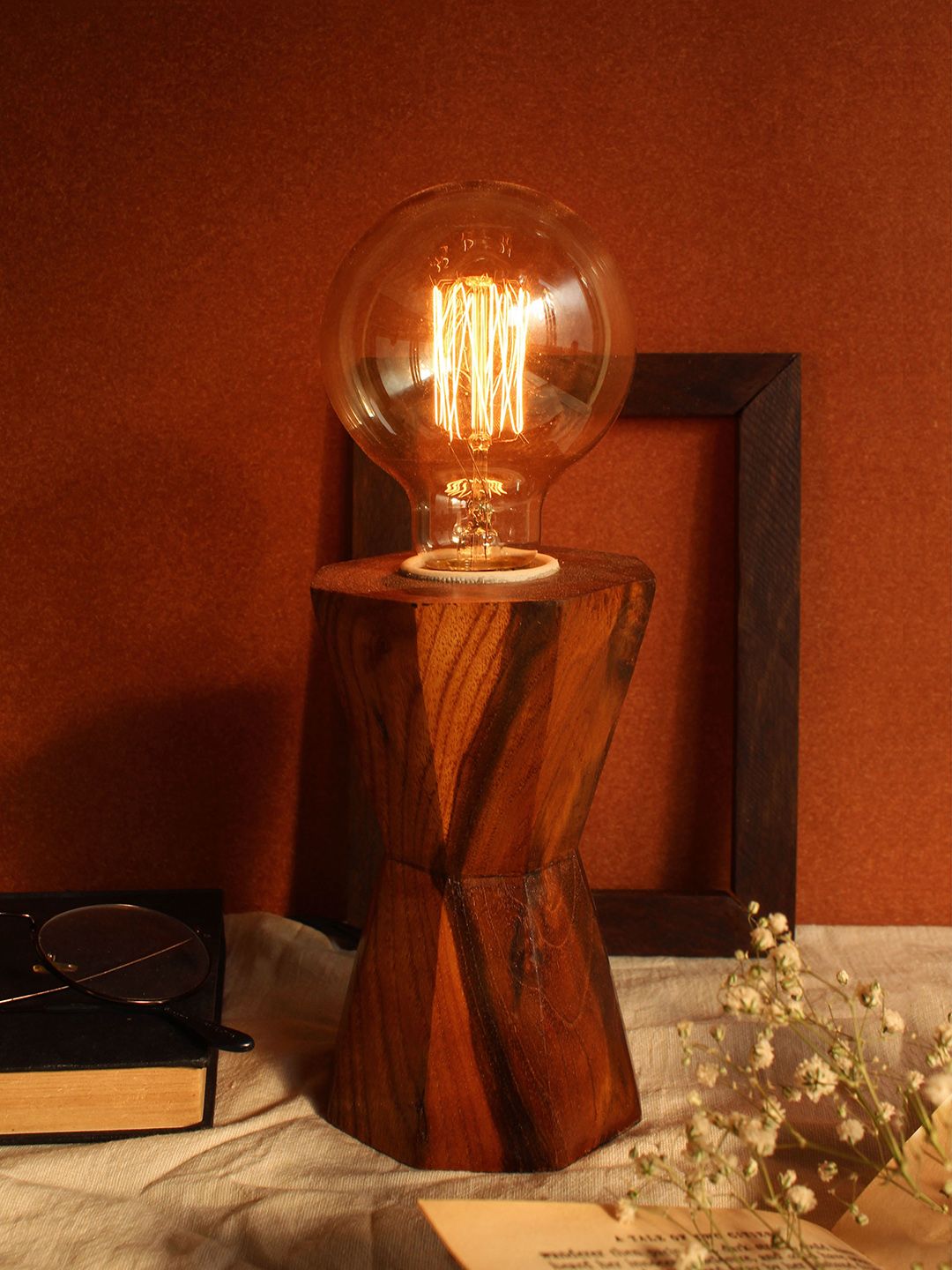 Studio Indigene Transparent & Brown Textured Contemporary Table Lamp Price in India