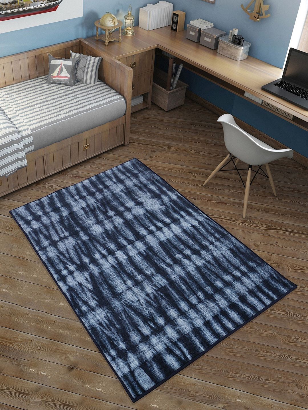 RUGSMITH Navy Blue Abstract Printed Anti-Skid Carpet Price in India