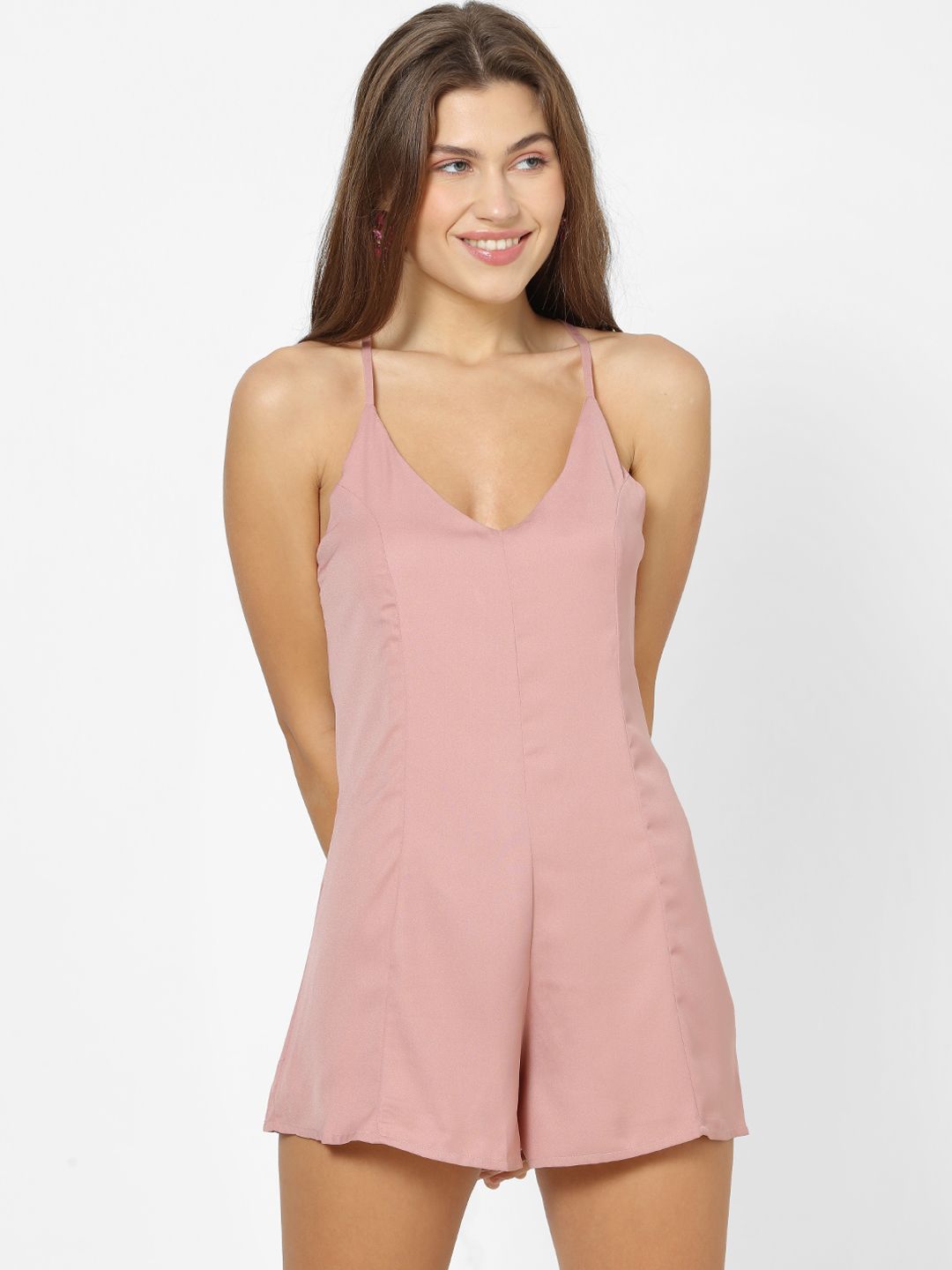 FOREVER 21 Women Pink Solid Basic Jumpsuit Price in India