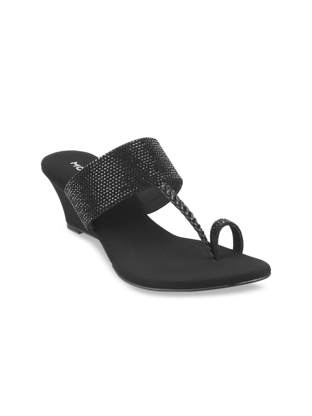 Mochi Women Black Embellished Wedges Price in India