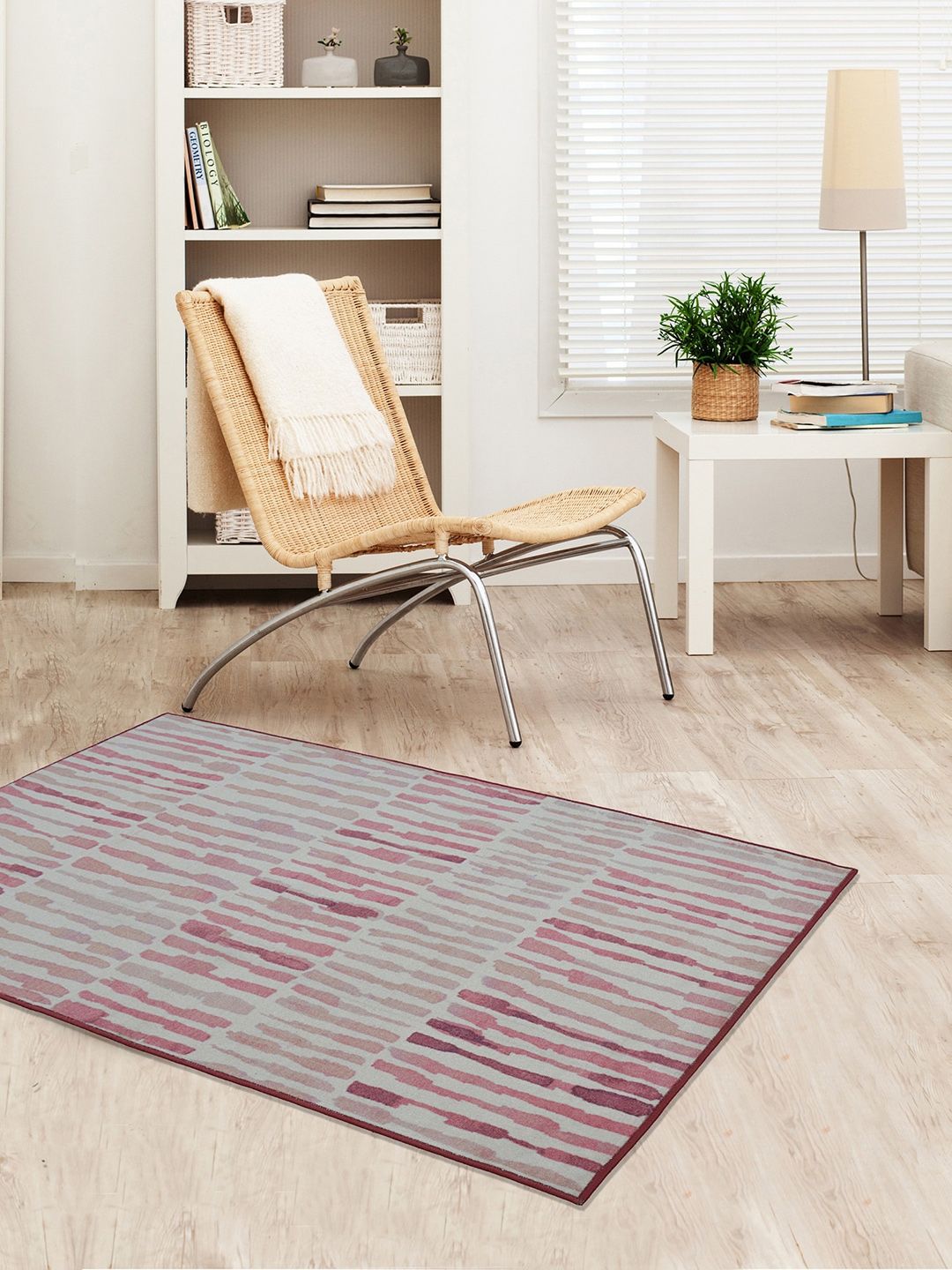 RUGSMITH Grey & Maroon Printed Light Anti-Skid Carpet Price in India