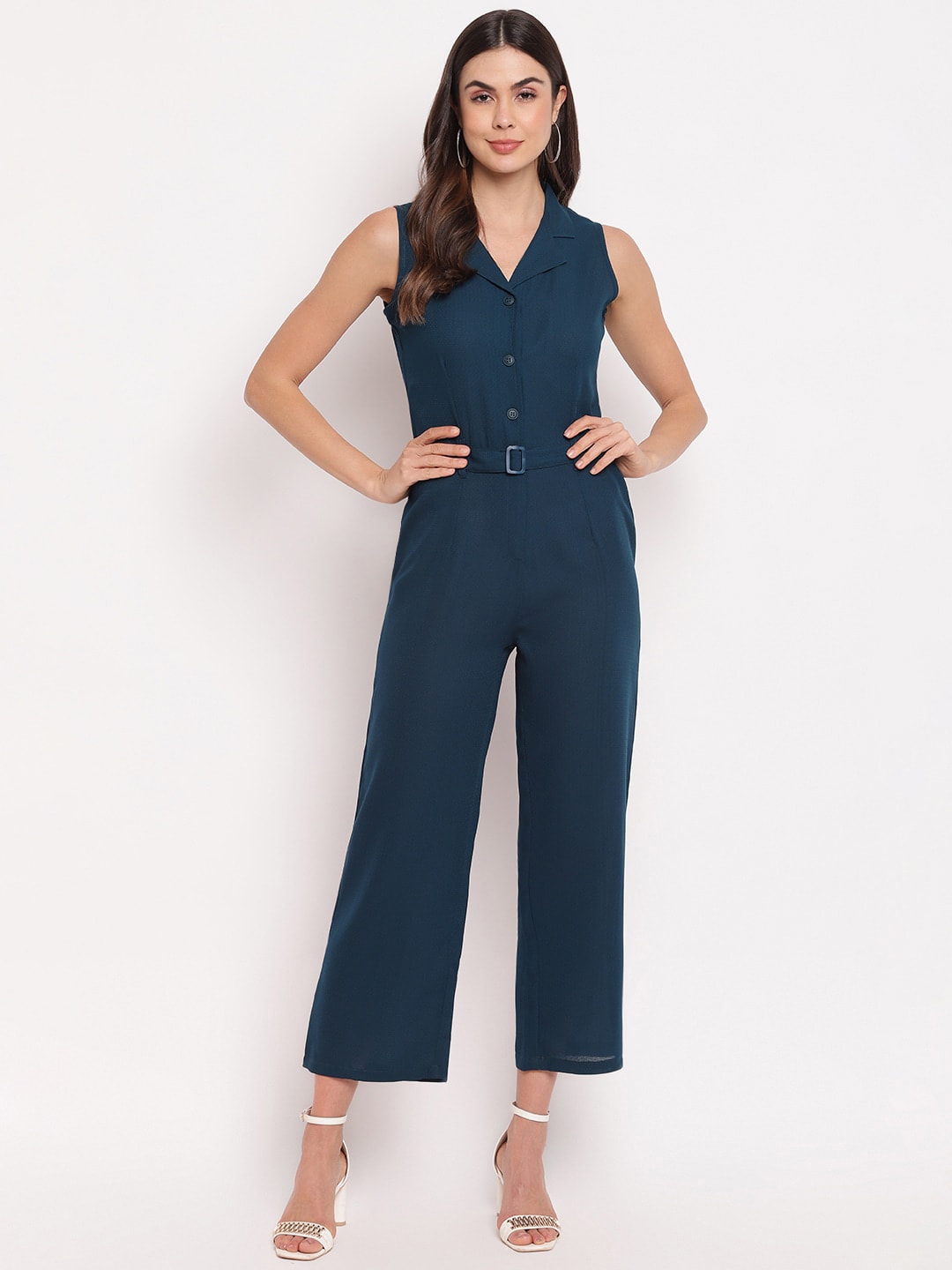 Mayra Women Teal Blue Solid Basic Jumpsuit Price in India
