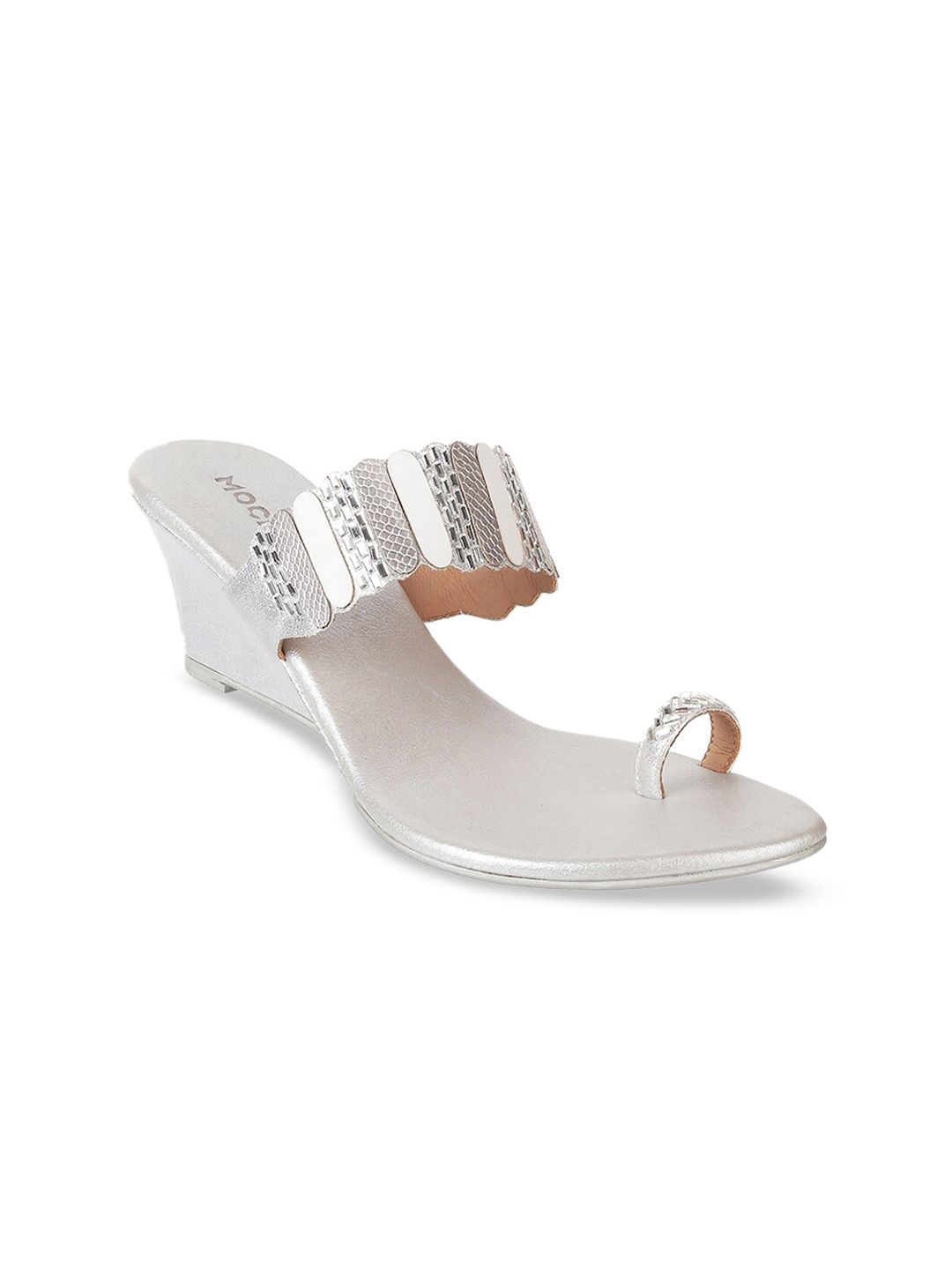 Mochi Women Silver-Toned Embellished Wedges Price in India