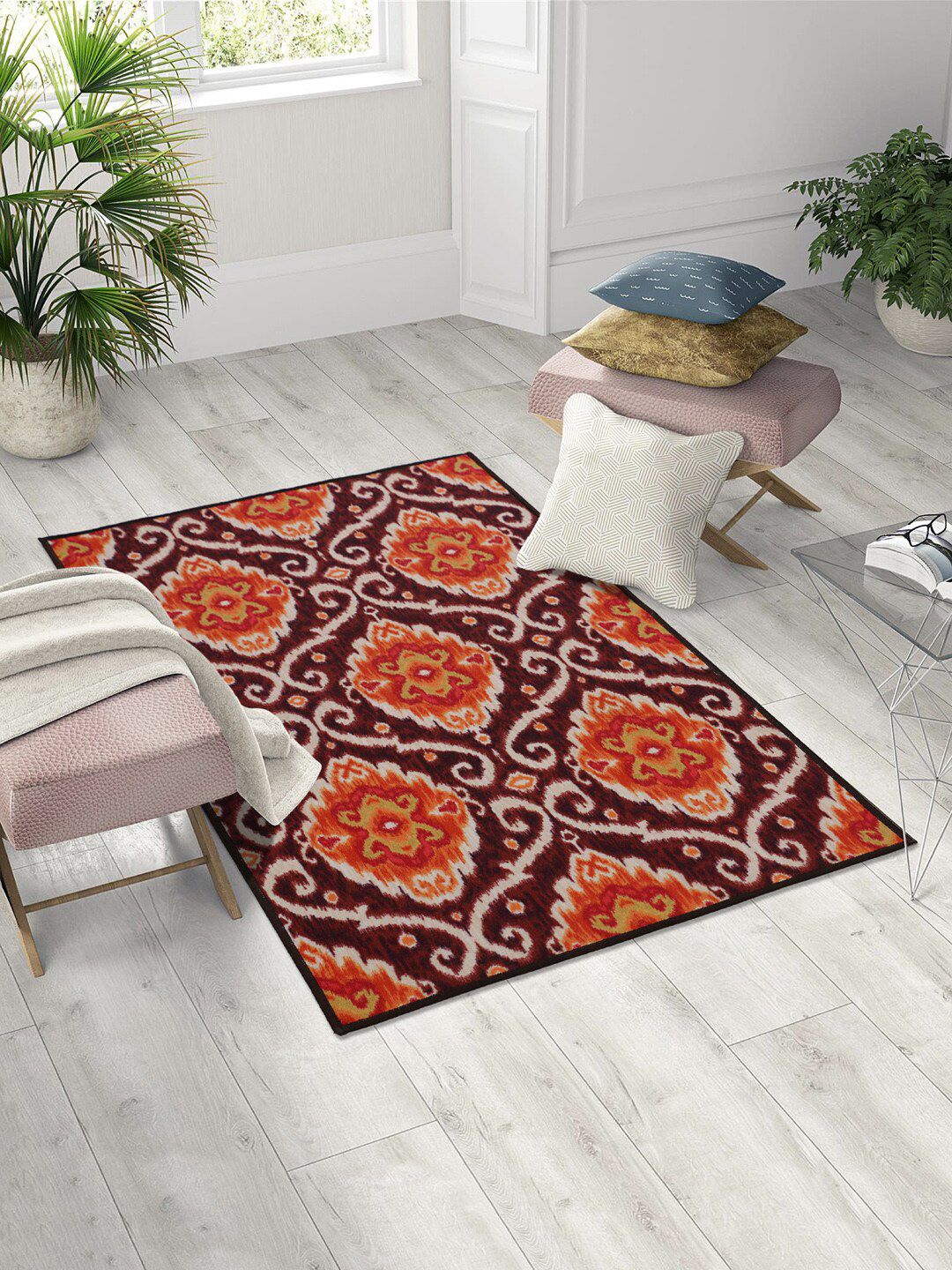 RUGSMITH Red & Orange Digital Printed Anti-Skid Carpet Price in India