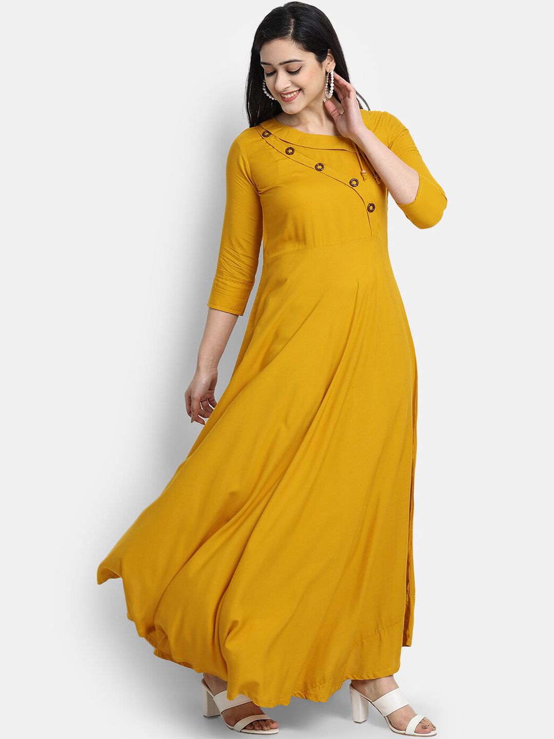 Globon Impex Women Mustard Solid Maxi Dress Price in India